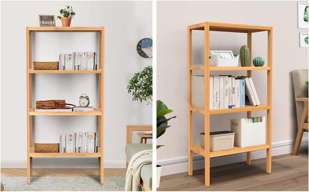 FoverOne 4 Tier Bamboo Shelf, Freestanding Book Shelf Bookcase Storage Rack for Bathroom Kitchen Living Room FoverOne