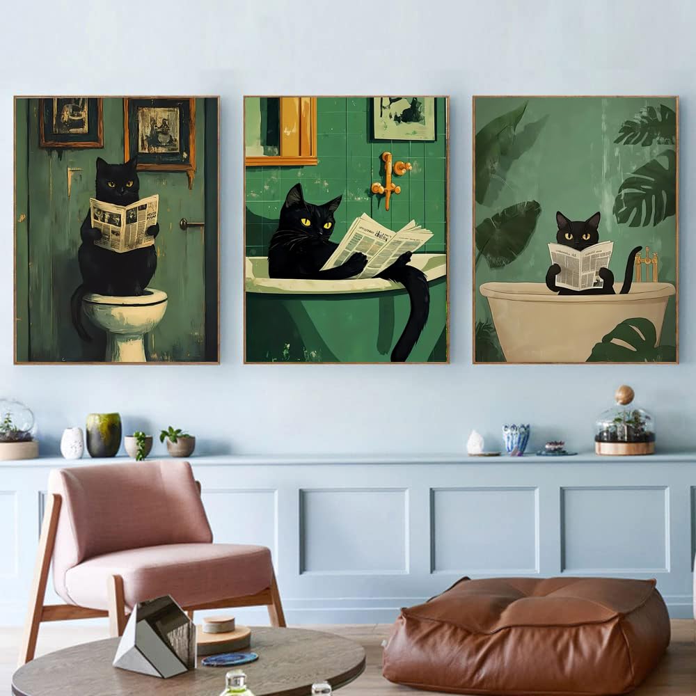 MjhRcll 6 Pack Paint by Numbers for Adults Beginner, Black Cat Paint by Number Kits on Canvas, Funny Animals DIY Acrylic Painting by Number for Home Bathroom Decor 12X16 Inch(Without Frame) MjhRcll