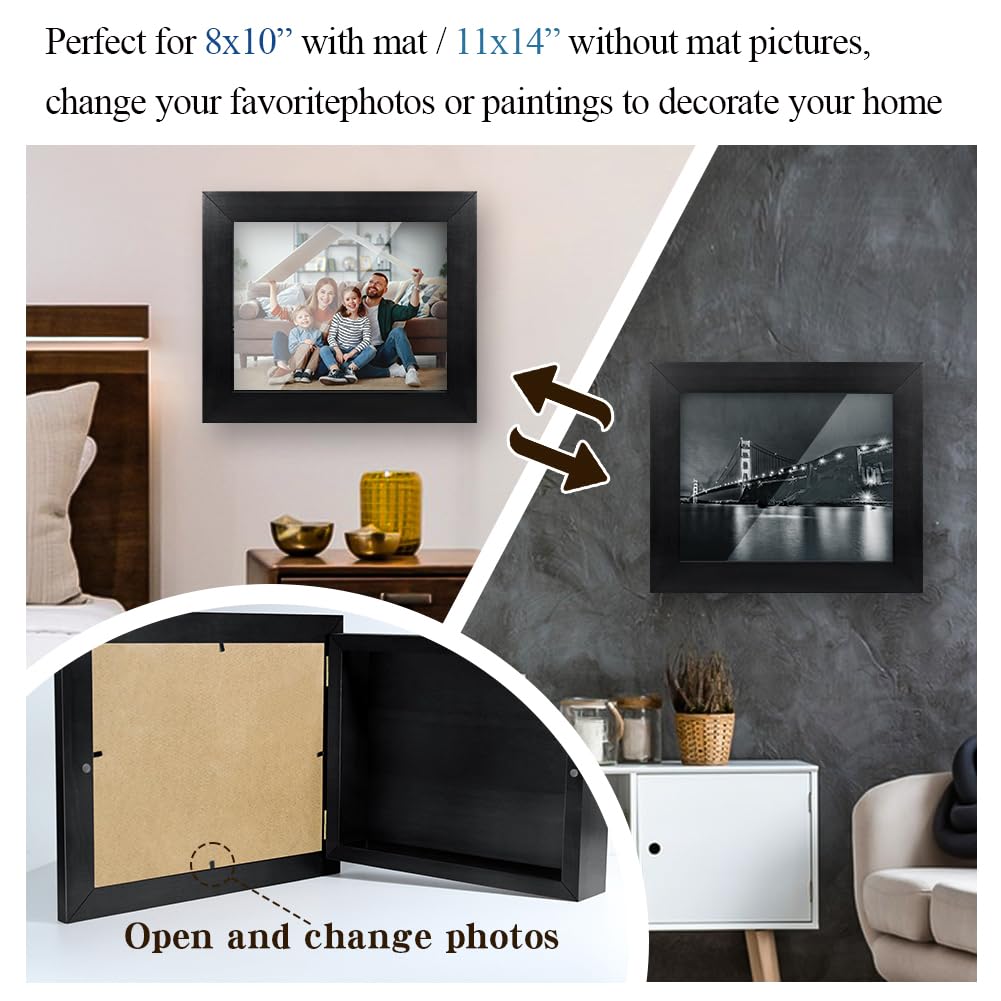 Hidden Gun Storage - Gun Safe Pistol Storage, 11"x14" Matted to 8"x10" Concealment Furniture Secret Decor Handgun Picture Frames Box Homvle