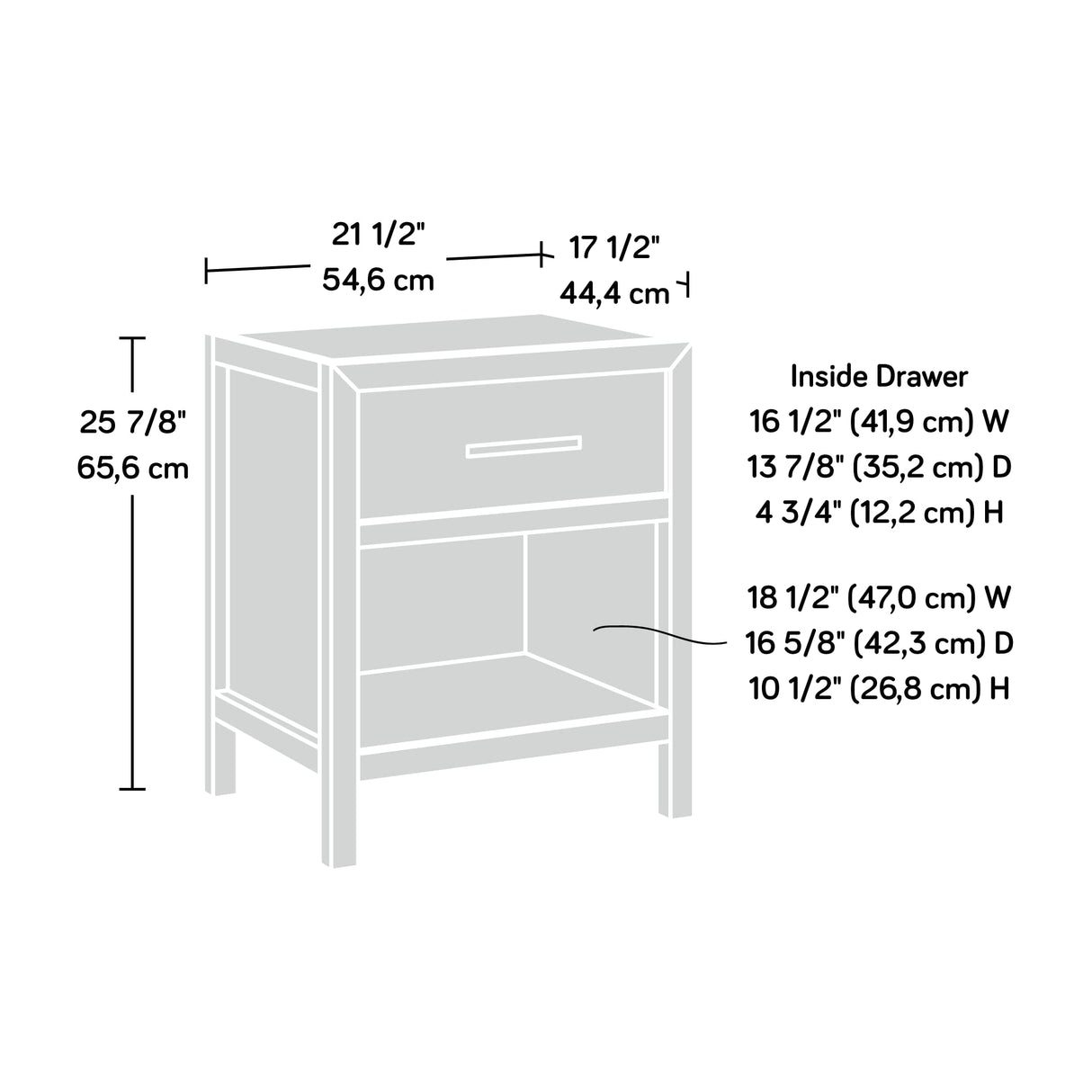 Sauder Pacific View 1-Drawer Night Stand, L: 21.5" x W: 17.48" x H: 25.83", Prime Oak finish Sauder