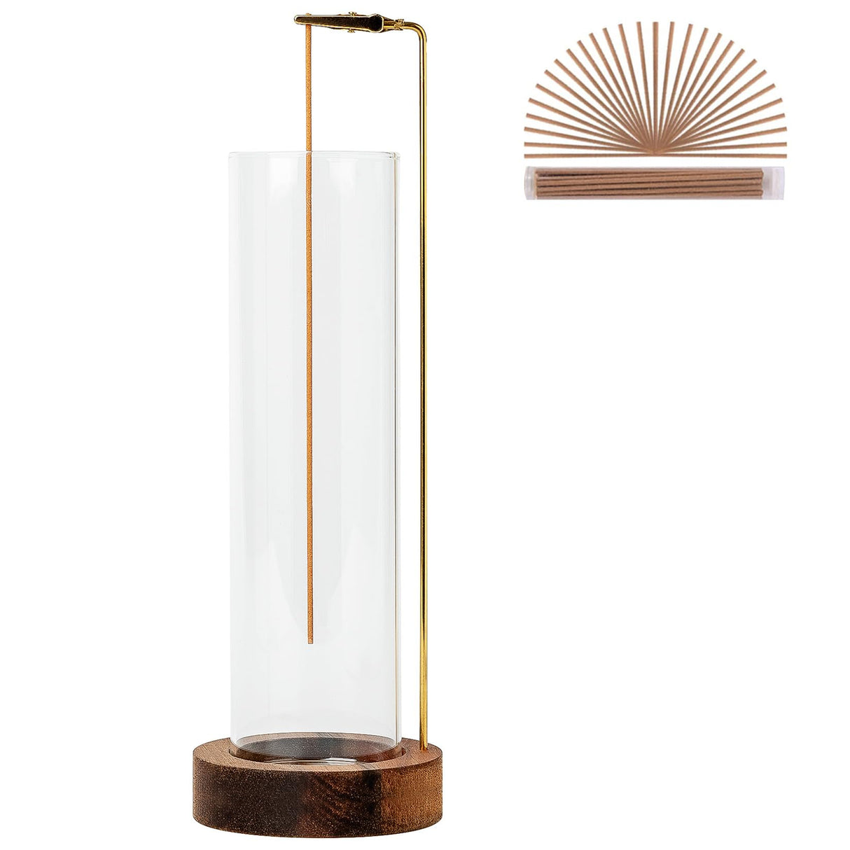 Incense Holder for Sticks, Anti-Ash Flying Incense Burner with 30 Incense Sticks, Detachable Glass Ash Catcher (Wood, Brown) GARMOLY