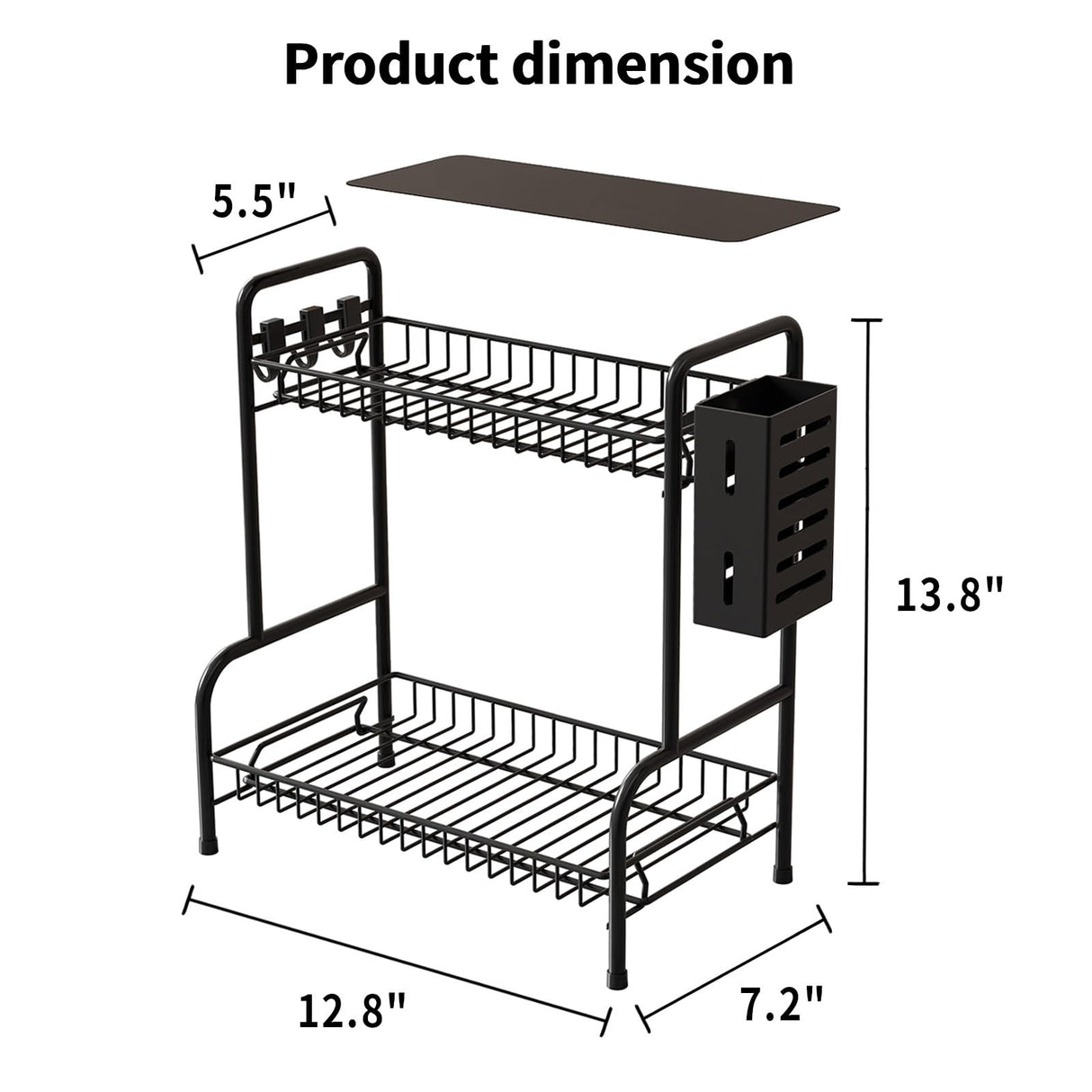 Bathroom Countertop Organizer With Toiletries Basket, 2 Tier Bathroom Counter Storage Rack with Adjustable Feetpad, No-Screw Caddy Stand for Vanity, Sturdy Metal Wire Black, Medium 12.8''L x 7.2''W USHARP