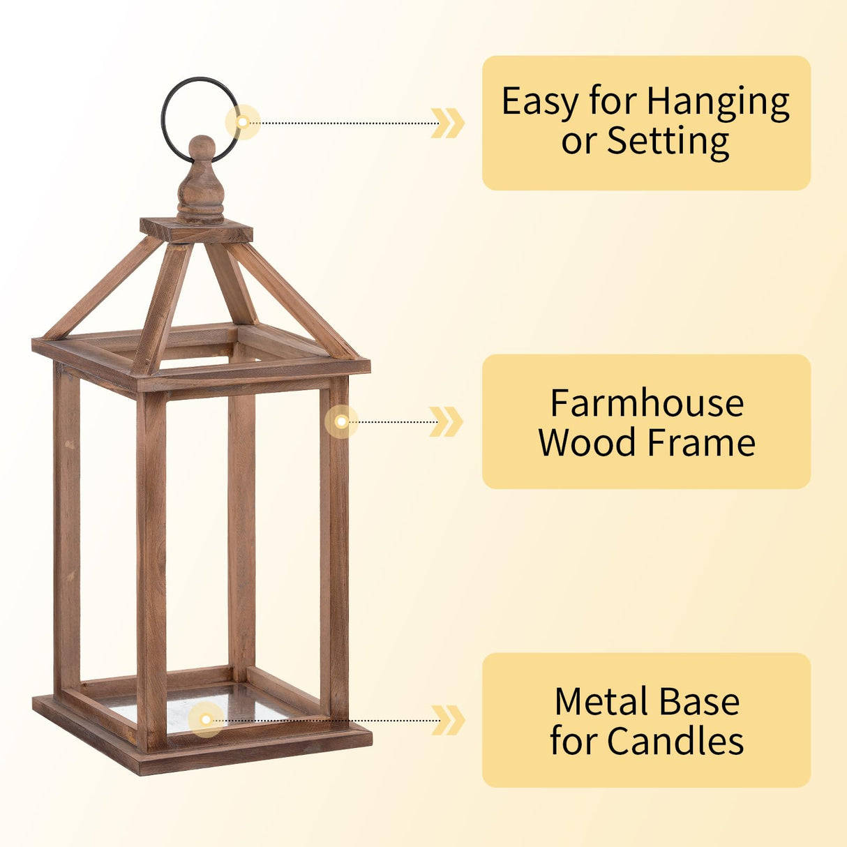 Romadedi Farmhouse Wood Candle Lantern - 12" / 16" Set of 2 Rustic Wooden Lanterns Decorative Candle Holder Home Decor Wedding Table Centerpiece Indoor Outdoor Fireplace Decorations, Brown Romadedi