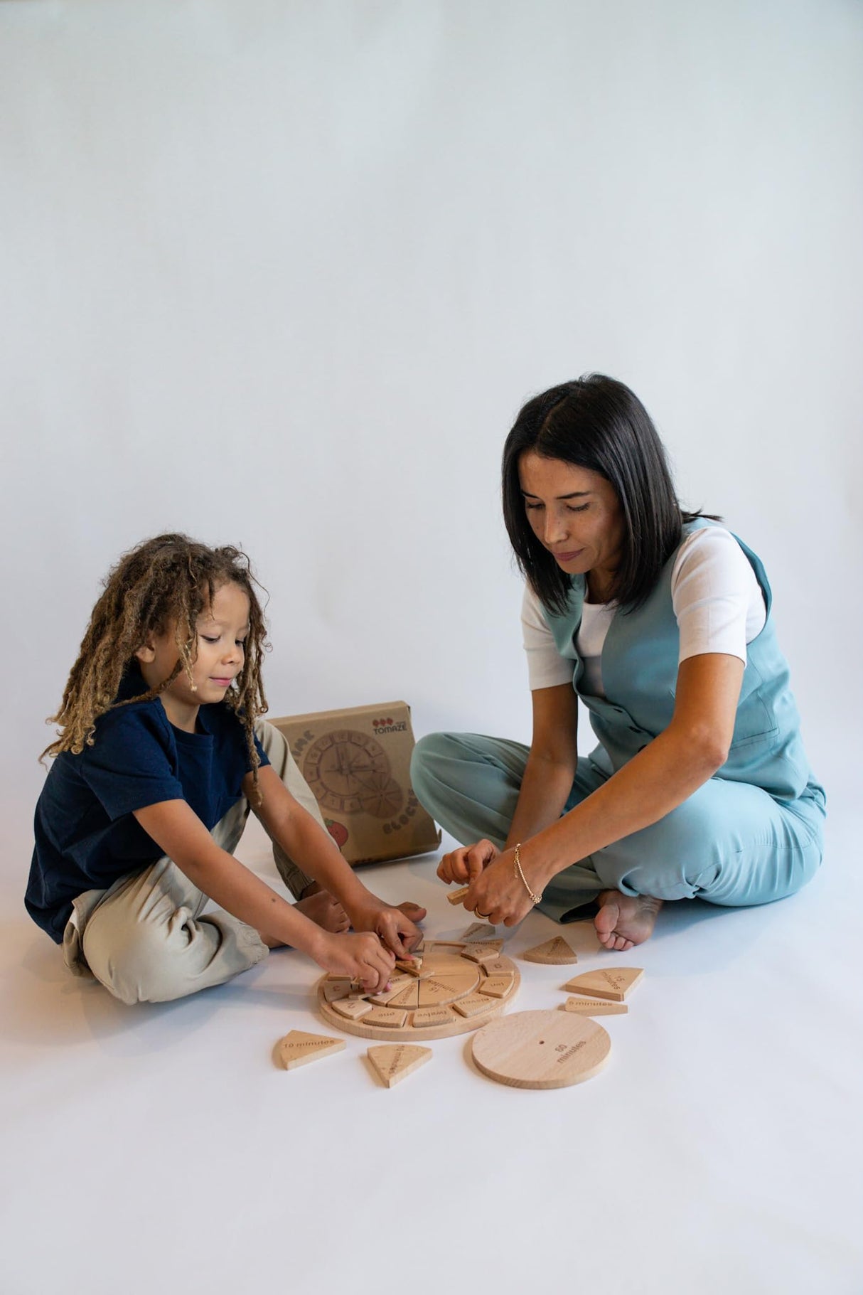 Tomaze Montessori Wooden Toy Clock - Kids' Educational Kit to Teach Time, Fractions, Numbers, & Sorting with Blocks - Early Math Learning - Gift for Age 4+ Boy Girl Preschooler in Classroom Homeschool Tomaze Toys