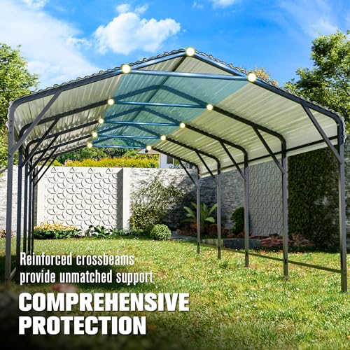 Polar Aurora 12x20 FT Metal Carport, Car Port with Enhanced Base Heavy Duty Garage Outdoor Galvanized Car Shelter, for Car, Boats and Truck Polar Aurora