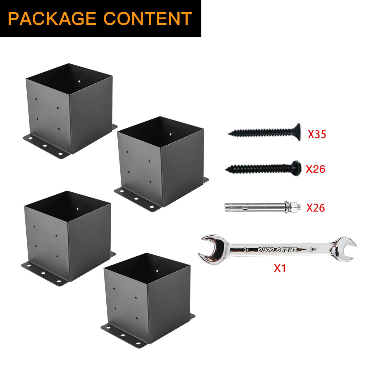 6x6 Post Base,Post Brackets(Inner Size 5.6"x5.6"),Black Powder-Coated Heavy Duty Steel Fence Post Anchor for Deck Porch Railing Fence Pergola Support(4 PCS)…… YVHFWOY