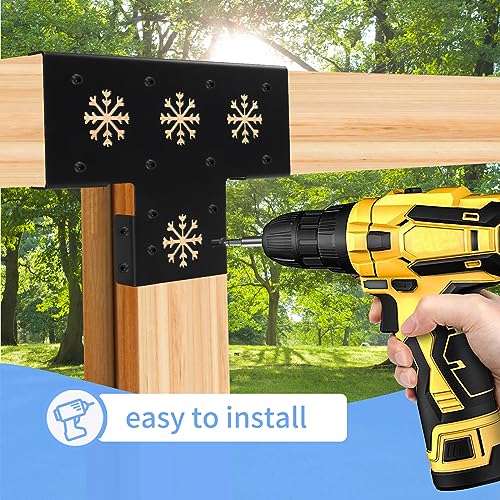 Pergola Kit, 4 Pack Wood Stand DIY Pergola Hardware 6x6 (Actual Size:5.5X5.5 Inch), Heavy Duty High Strength Steel Pergola Corner Brackets Extension 3-Way T Bracket with Screws for Post Gazebo Kit GOOCORREC