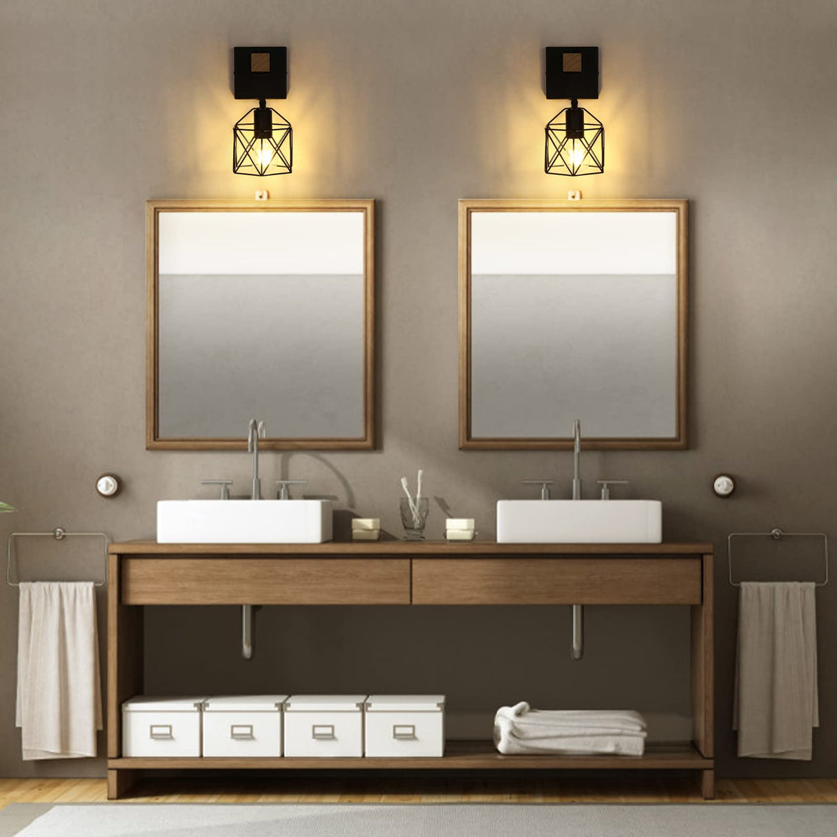 Black Wall Sconce with ON/Off Switch Pack of 2, Dimmable Cage Wall Mount Light Fixture Industrial Farmhouse Lighting, LG9939389 Lightess