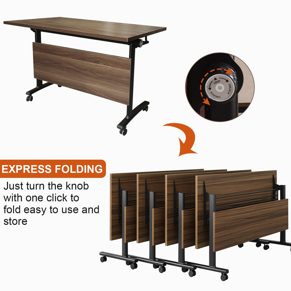 Conference Room Table,Folding Conference Table,Flip Top Rolling Mobile Table with Silent Locking Wheels,Modern Portable Seminar Training Meeting Table Business Tables (6 Pack, 70.9x21.7x29.5inch) Lenyedr