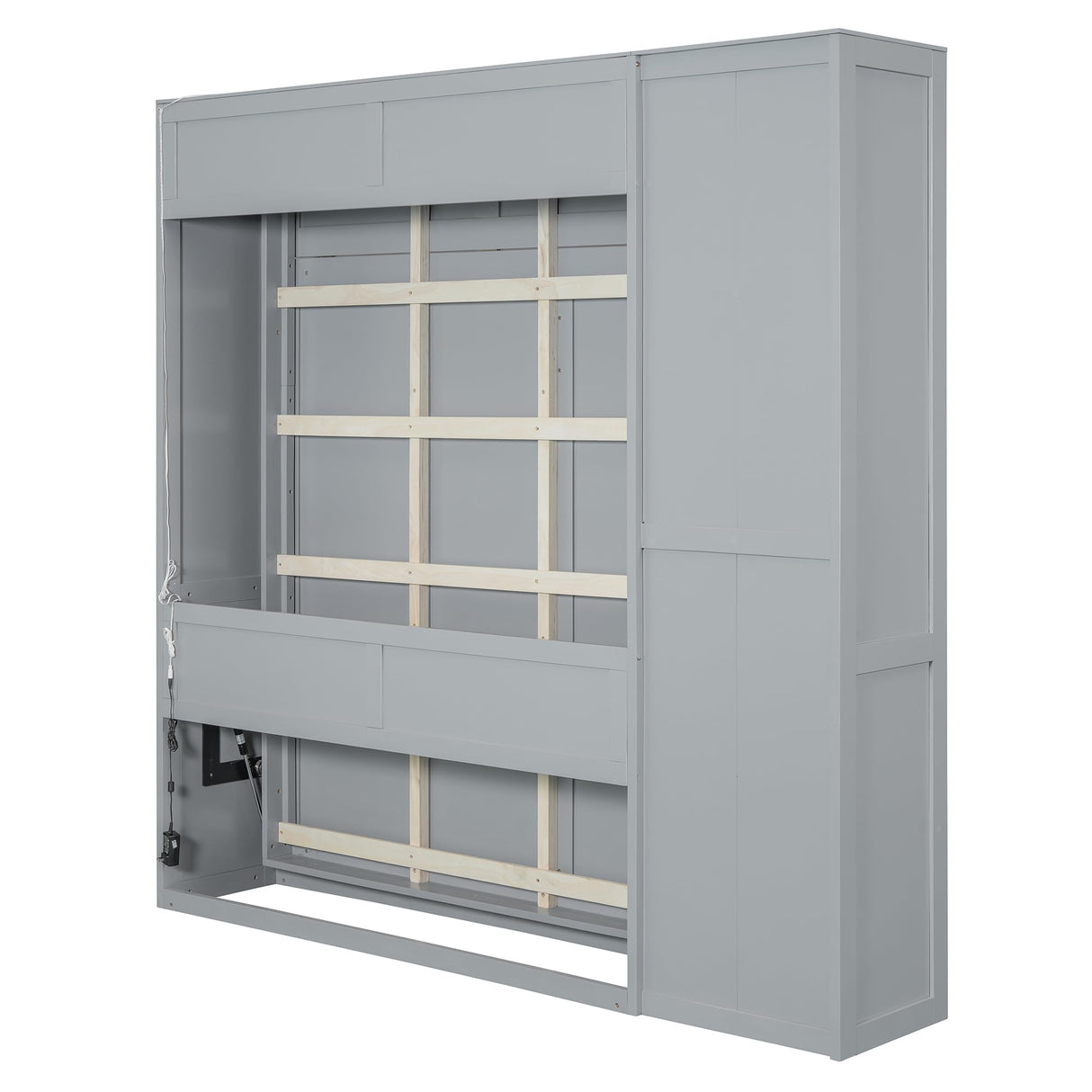 Merax Full Size Murphy Bed Wall Bed with Shelves, Drawers and LED Lights,Gray Merax