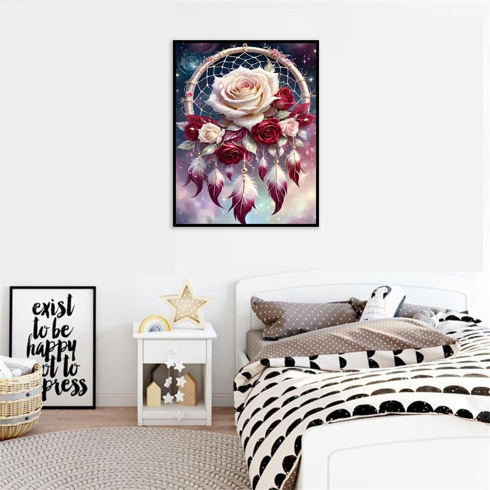 Dream Catcher Counted Cross Stitch Kits for Adults, Flowers Stamped Cross Stitch Kits for Beginners, Needlepoint Cross-Stitch Patterns Embroidery Kits Arts and Crafts for Home Decor 12×16 Inch Mrnsiet