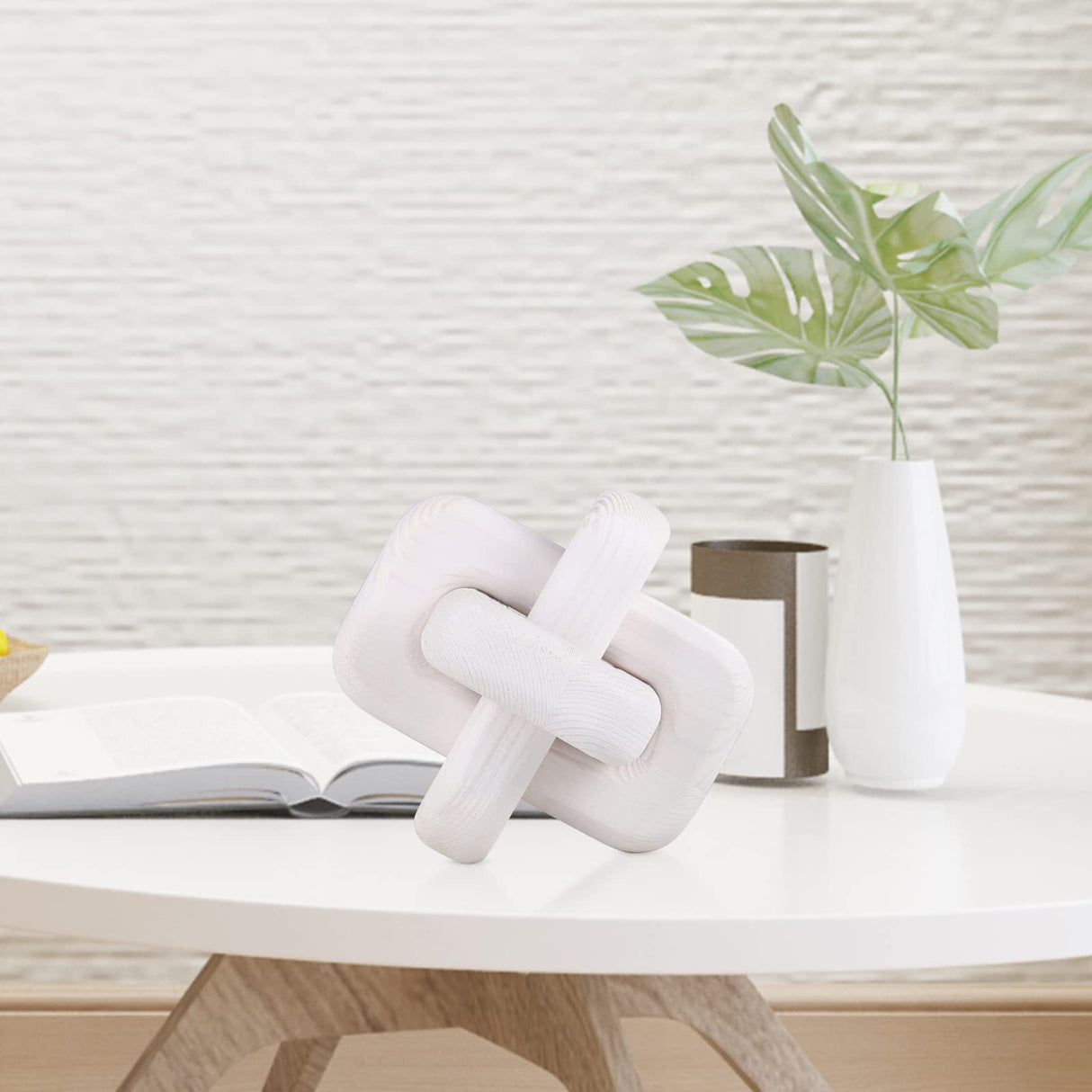 oliruim Wood Knot Decor Boho Hand-Carved White Wood Chain Knot Decor for Bookshelf, Shelf, Entryway Table, Coffee Table, Living Room TV Stand, Farmhouse Rustic Decor Aesthetics (White) oliruim