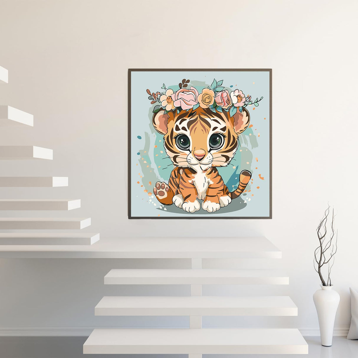 Tiger Flower Paint by Numbers Kit for Adults Beginner,DIY Easy Adult Paint by Numbers Tiger Flower, Without Frame Home Wall Decor 16 x 16 in Acelii