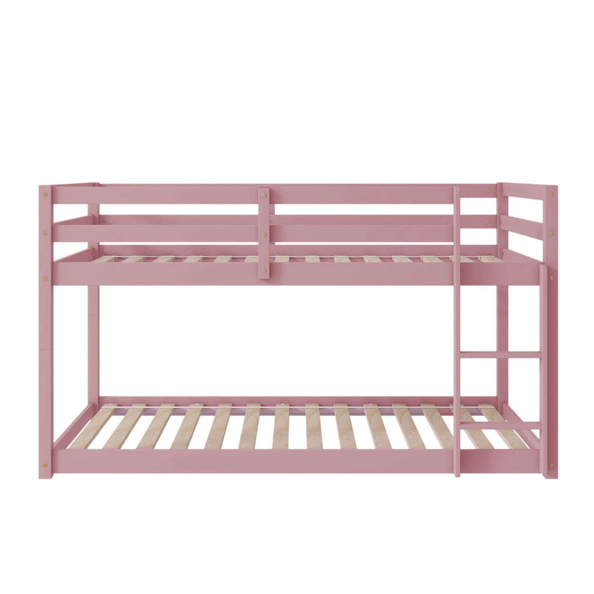 PVWIIK Bunk Bed Twin Over Twin with Ladder & Safety Guard Rails,Solid Wood Bunk Bed Frame for Kids,No Box Spring Needed, Pink PVWIIK