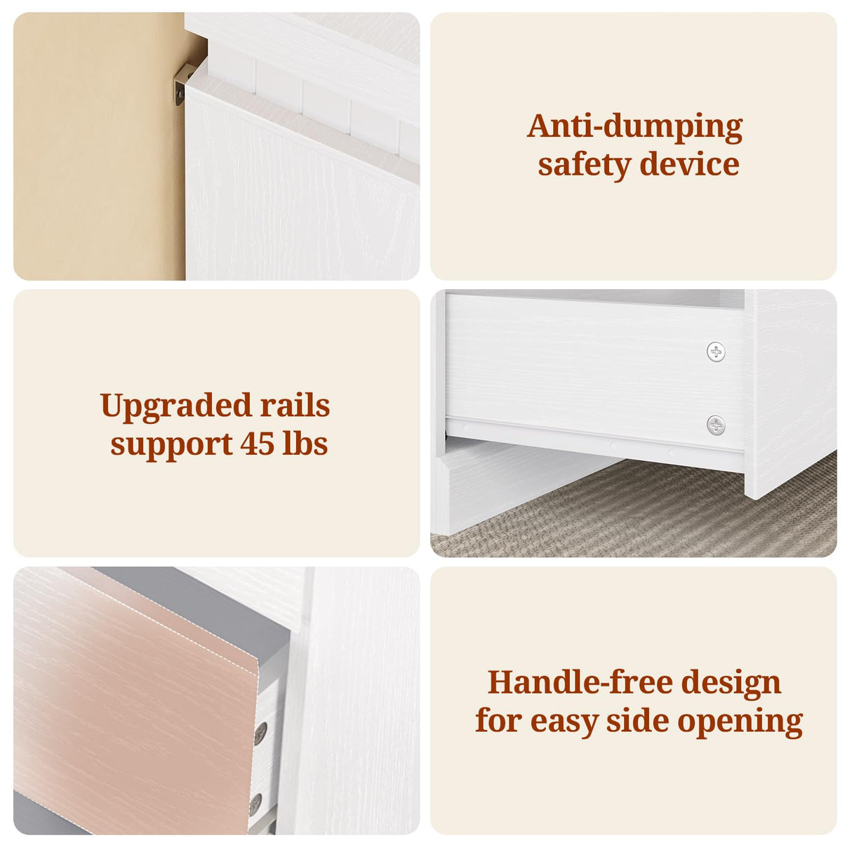 UPOSOJA Tall White Dresser for Bedroom, Modern 6 Wood Drawers with LED Light and Power Outlet, Floating Dressers for Closet, Large Chest of Drawer for Living Room, Hallway, Entryway (6 Drawers,White) UPOSOJA