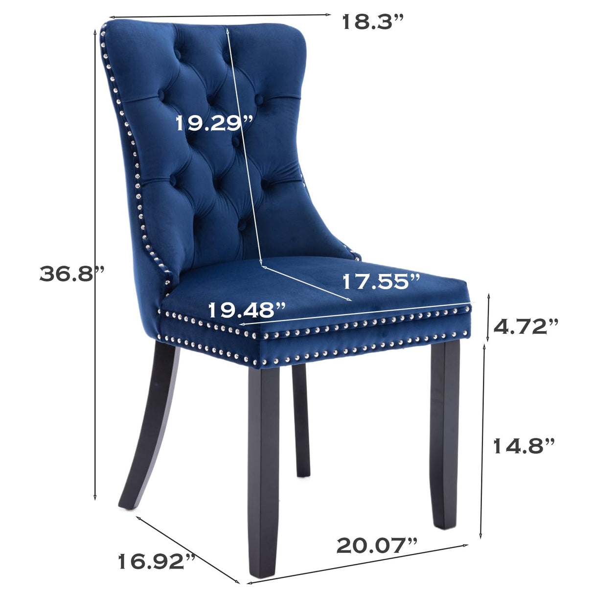 SoarFlash Velvet Dining Chairs Set of 2, Tall Back Side Chair, Modern Upholstered High-end Tufted Side Chair with Button Back Ring, Solid Wood Legs (Blue) SoarFlash