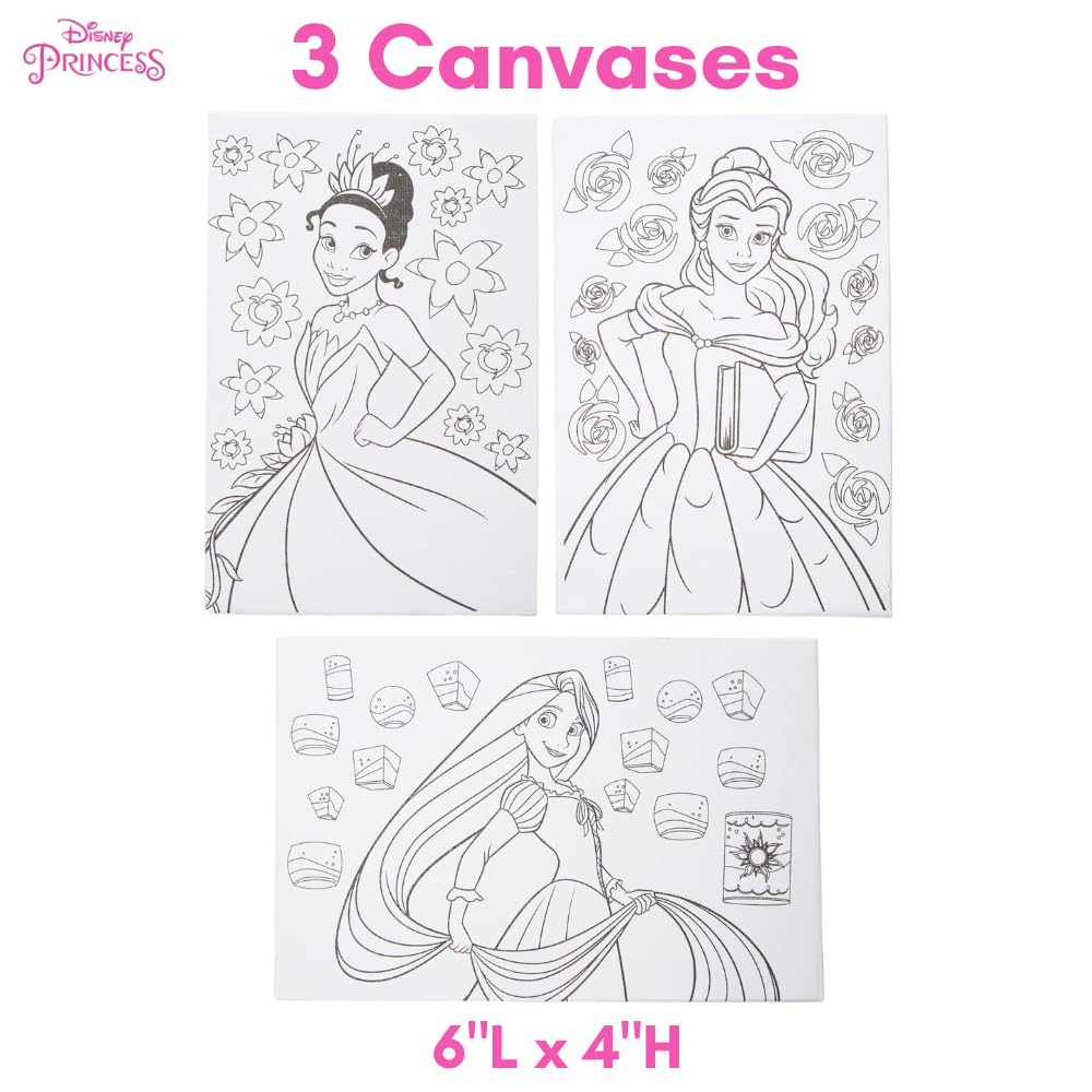 Innovative Designs Disney Princess Canvas Paint Set for Kids with 3 Canvases, Acrylic Paint, Paintbrush, & Easel Innovative Designs