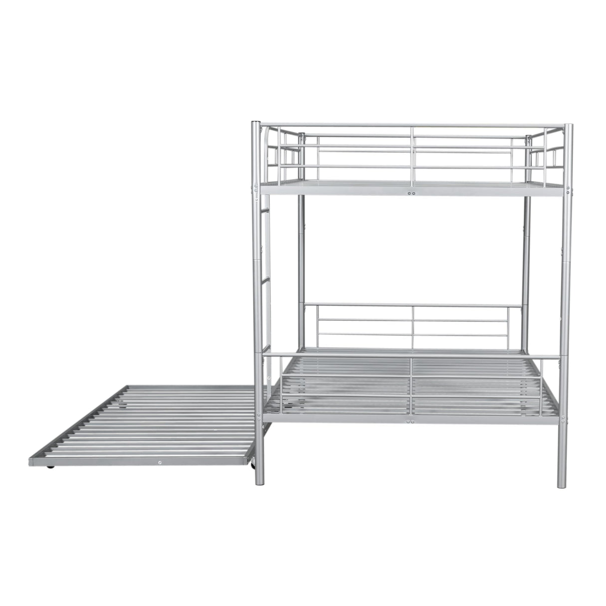Harper & Bright Designs Full Over Full Metal Bunk Bed with Trundle, Ladder & High Guardrail, Able to Split, Noise Free, Heavy-Duty Steel Loft Bed Frame with Safety Rail for Bedroom, Dorm (Silver) Harper & Bright Designs