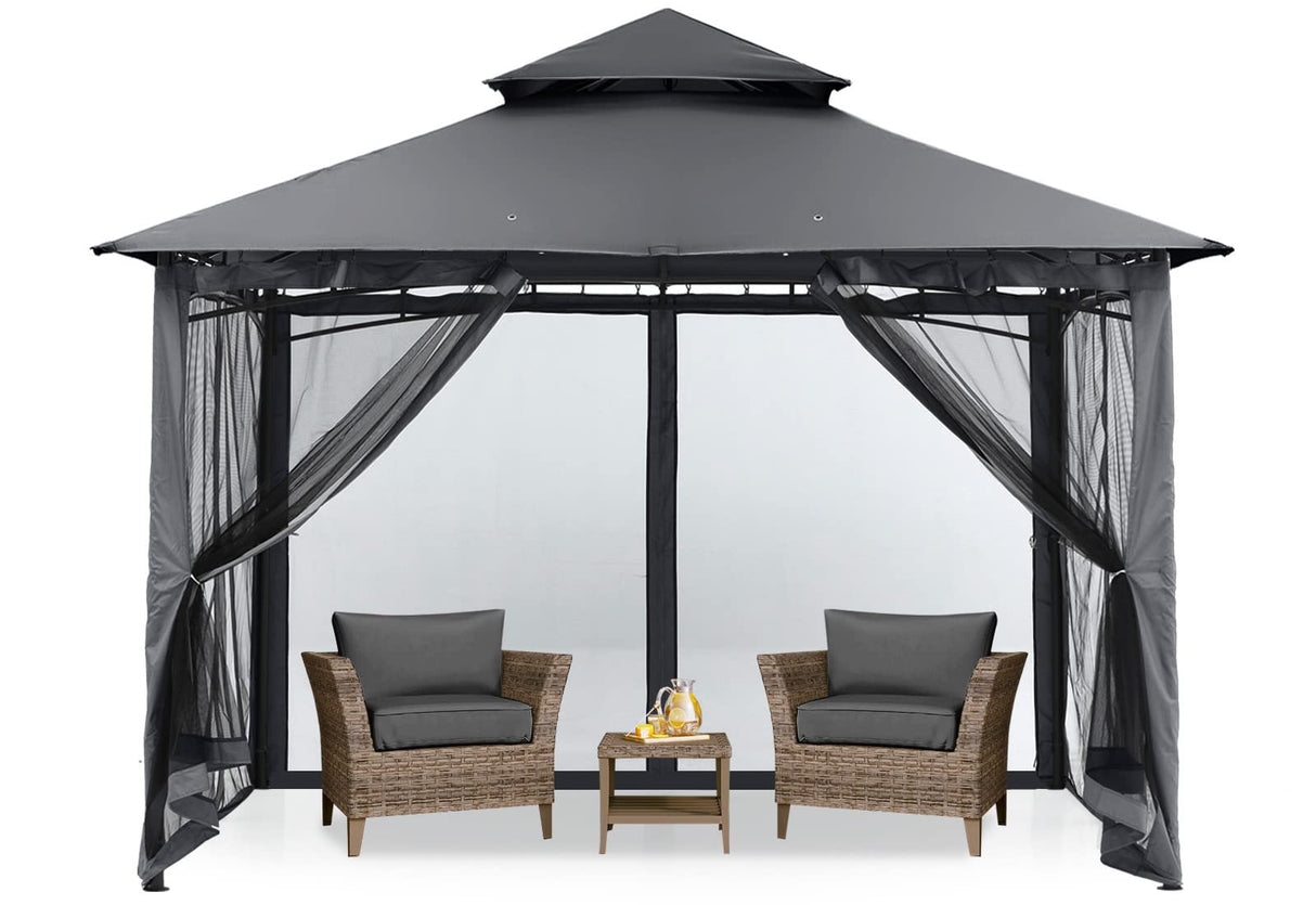 MASTERCANOPY Outdoor Garden Gazebo for Patios with Stable Steel Frame and Netting Walls (8x8,Dark Gray) MASTERCANOPY