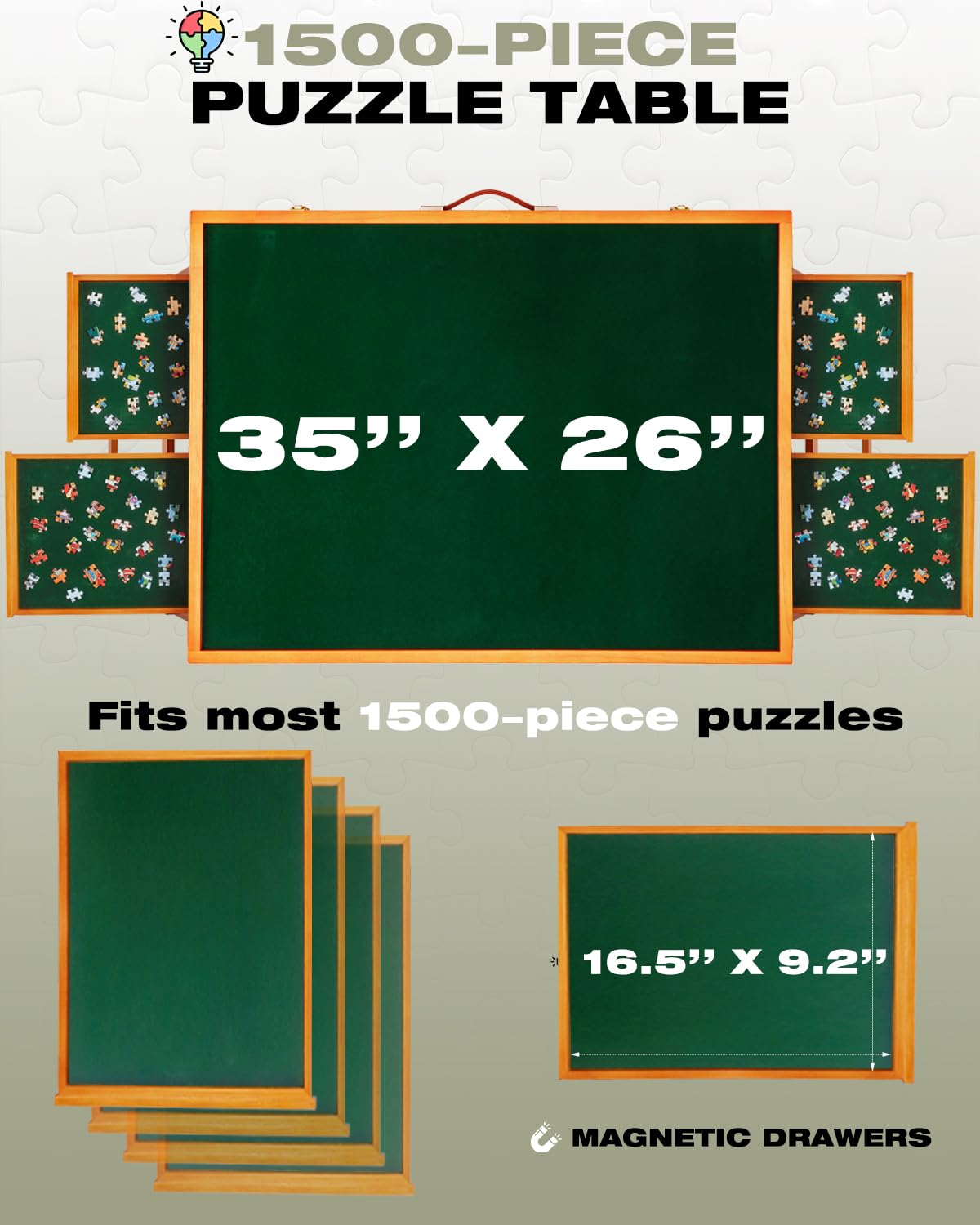 1500 Piece Wooden Jigsaw Puzzle Table with Drawers and Cover, Adjustable Puzzle Board with Foldable Legs, Portable Tilted Puzzle Easel for Adults, Velvet-Lined Tabletop and Drawers, Heavy Duty XIJ