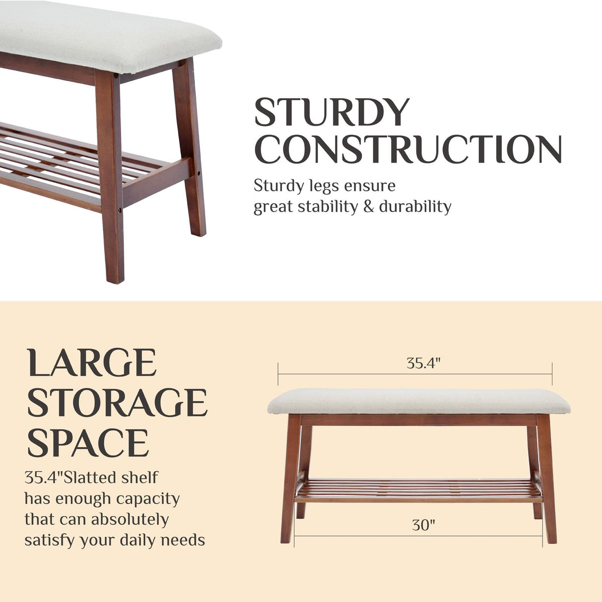 oakvivo Entryway Shoe Bench, 35.4" Bamboo Bench for Bedroom End of Bed, 2-Tier Shoe Rack with Cushion Padded Seat, Shoe Organizer Stable for Entry Hallway Living Room Bedroom, 35.4"W x11.2"D x 17.7"H oakvivo