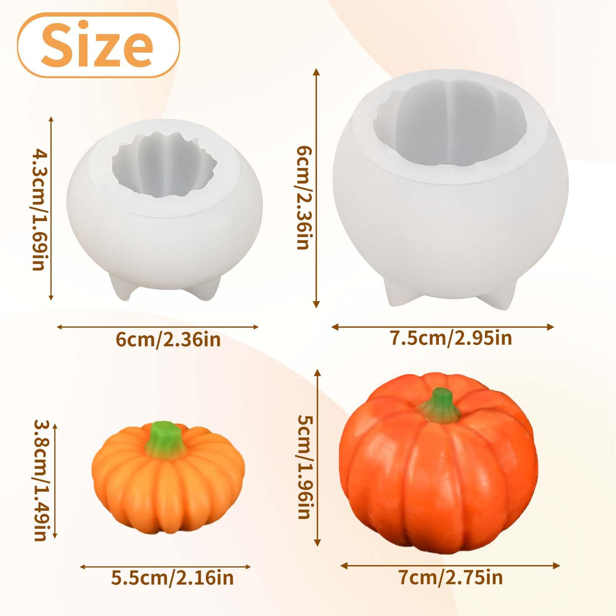 ZQYSING 2 Pcs Pumpkin Candle Molds for Candle Making, Set of Large + Small Halloween Silicone Molds for Candles Wax Soap Gypsum Epoxy Resin Fall Thanksgiving Home Decor Handmade Gift ZQYSING