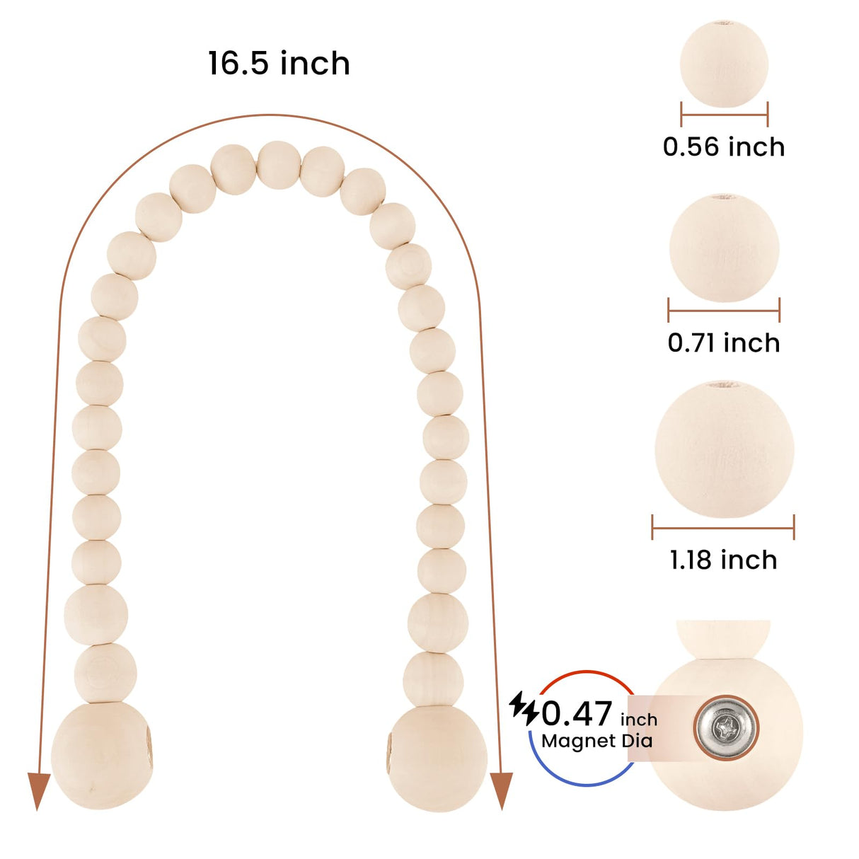 KLOGTSIND Magnetic Curtain Tiebacks, Curtain Tie Backs for Curtains 2 Pack, Wood Bead Curtain Tiebacks, Curtain Holders for Boho Bedroom Decor, Baby Nursery Decor, Farmhouse Decor KLOGTSIND