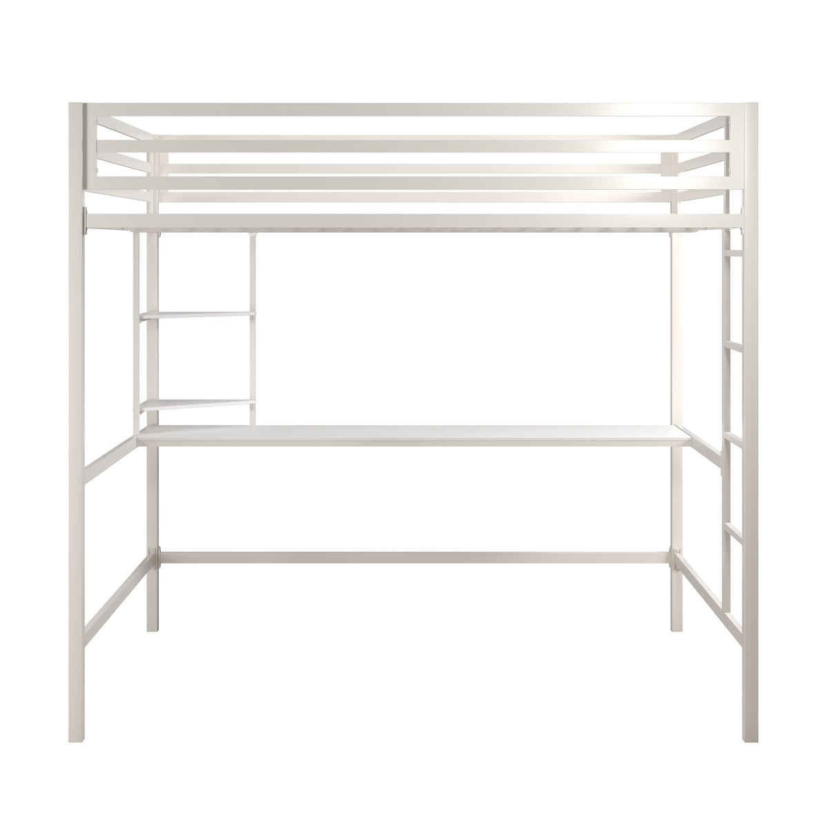 Novogratz Maxwell Metal Full Loft Bed with Desk & Shelves, Off White Novogratz