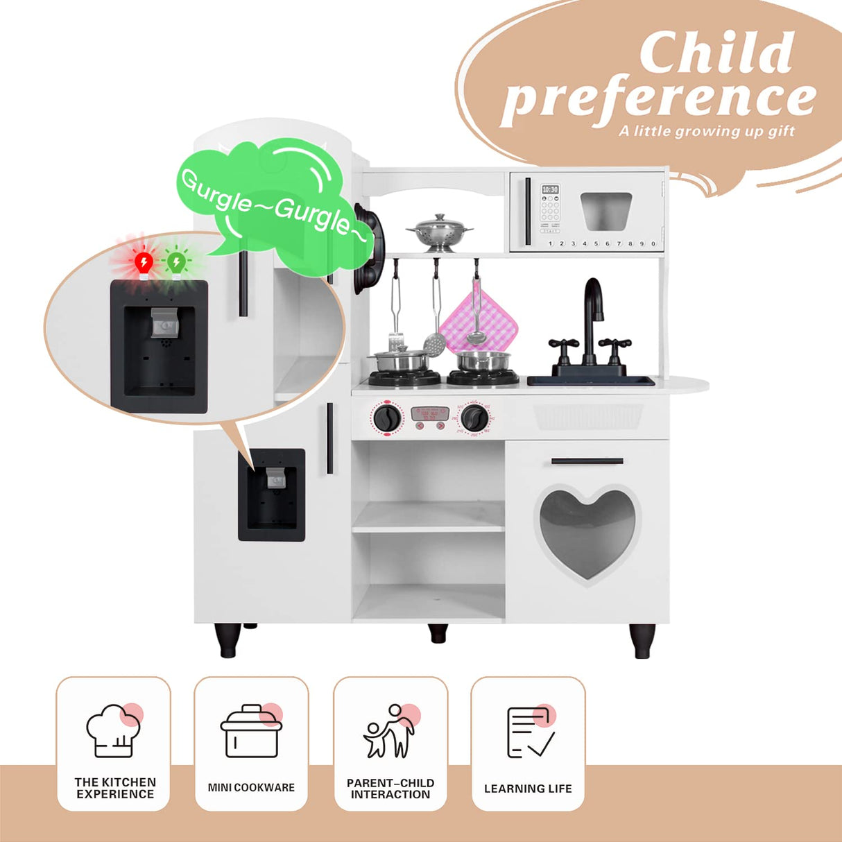 TaoHFE Play Kitchen Kitchen Set for Kids Wooden Toy Kitchen Sets for Boys Gift White Kitchen for Toddlers Kids Kitchen Playset Toys Kitchen Set for Kids Age 3+ Pretend Play with Lights & Sounds TaoHFE