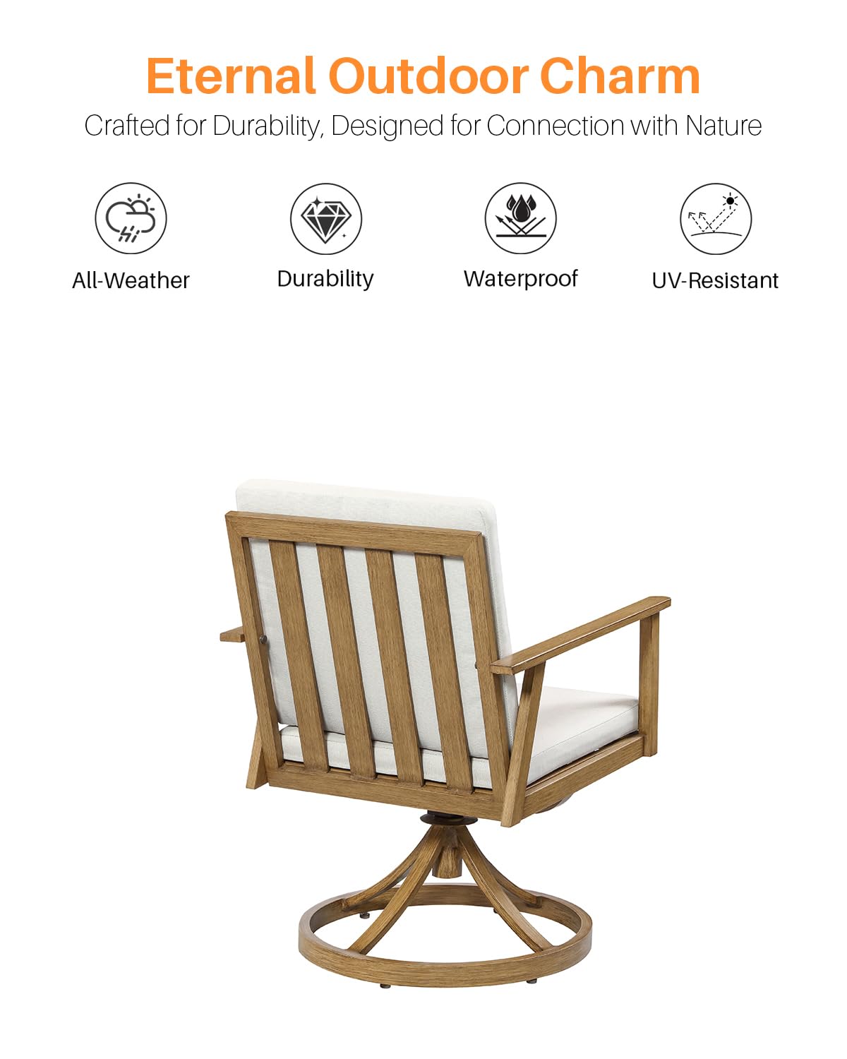 SeeHill 9 Pieces Patio Dining Set for 8, Outdoor Aluminum Dining Furniture Set with Umbrella Hole, Outdoor Patio Table Sets with 2 Swivel Chairs, 4 Dining Chairs and Table for Deck Yard Poolside, Teak SEEHILL