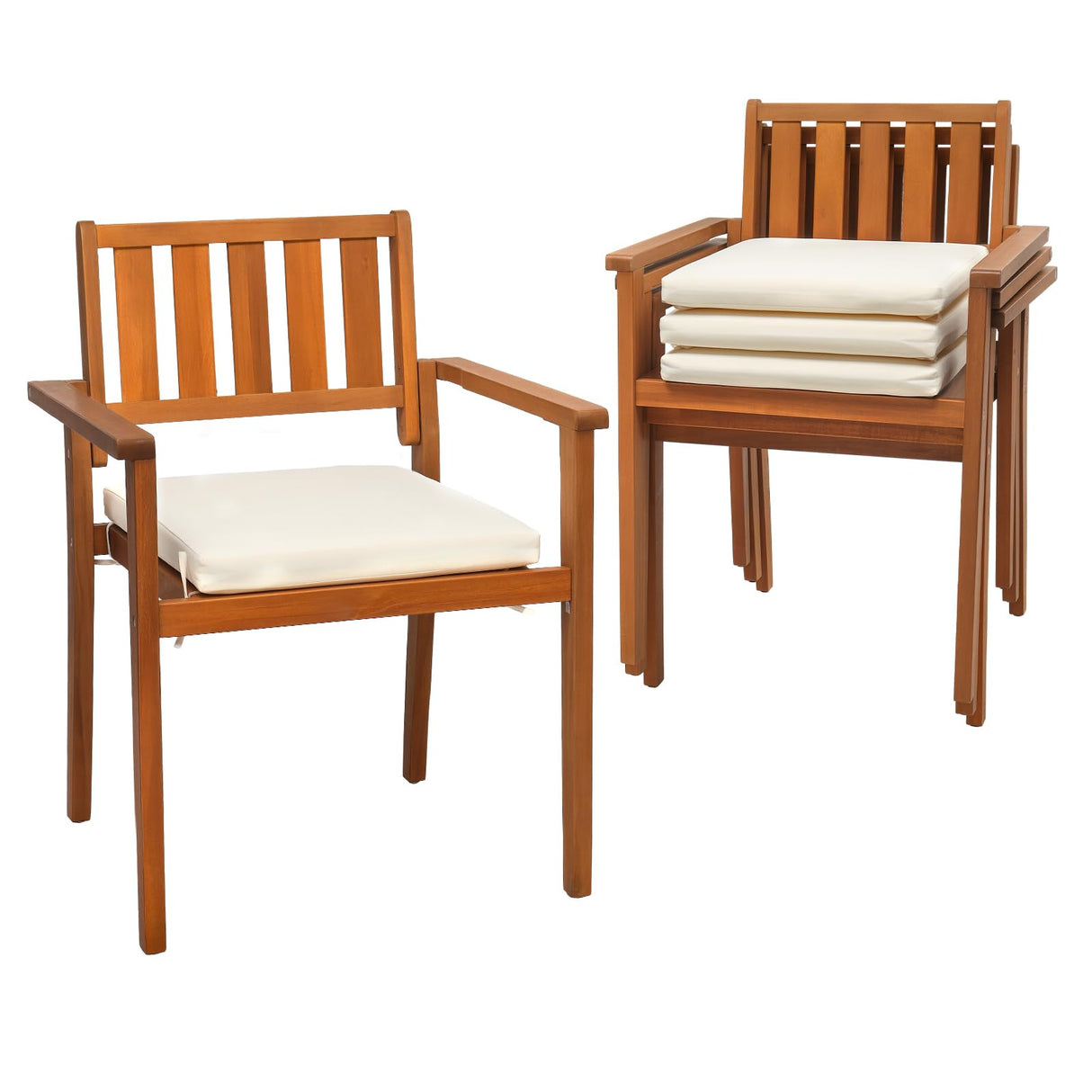 VINGLI Stackable Wooden Patio Dining Chairs – Set of 4, Durable Acacia Wood Outdoor Dining Chairs with Cushions and Comfortable Armrests – Perfect for Porch, Garden, Balcony, Pool, and Indoor VINGLI
