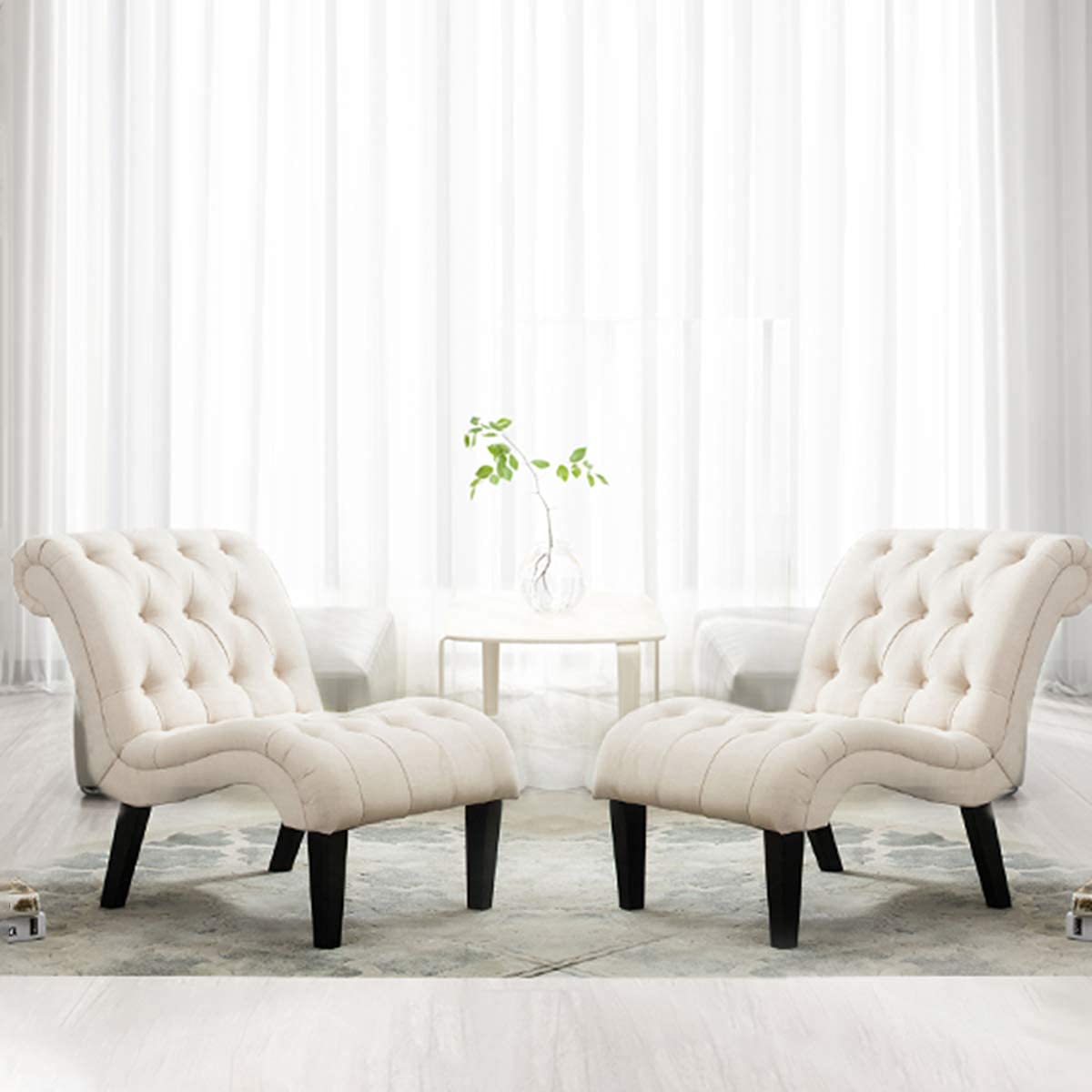 Yongqiang Accent Chair for Bedroom Living Room Chairs Tufted Upholstered Lounge Chair with Wood Legs Linen Fabric Yongqiang