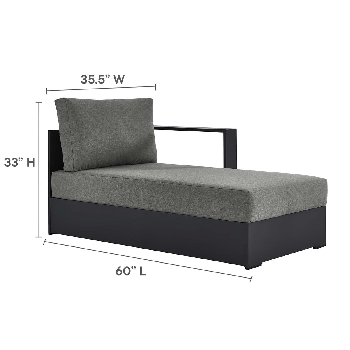 Modway Tahoe Aluminum 4-Piece Outdoor Patio Furniture Gray Charcoal, Modular Sectional Sofa Set with Chaise Lounges, Weather-Resistant Cushion, Ideal for Deck, Backyard, Poolside Modway
