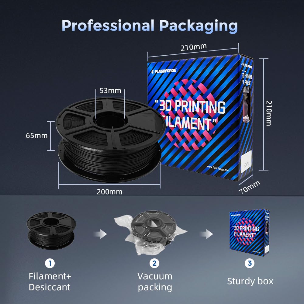 FLASHFORGE Carbon Fiber PETG Filament 1.75mm, Carbon Fiber PETG 3D Printer Filament, 1KG Spool Dimensional Accuracy +/- 0.02mm, Lightweight & Heat-Resistant & Moisture Free (Black) FLASHFORGE
