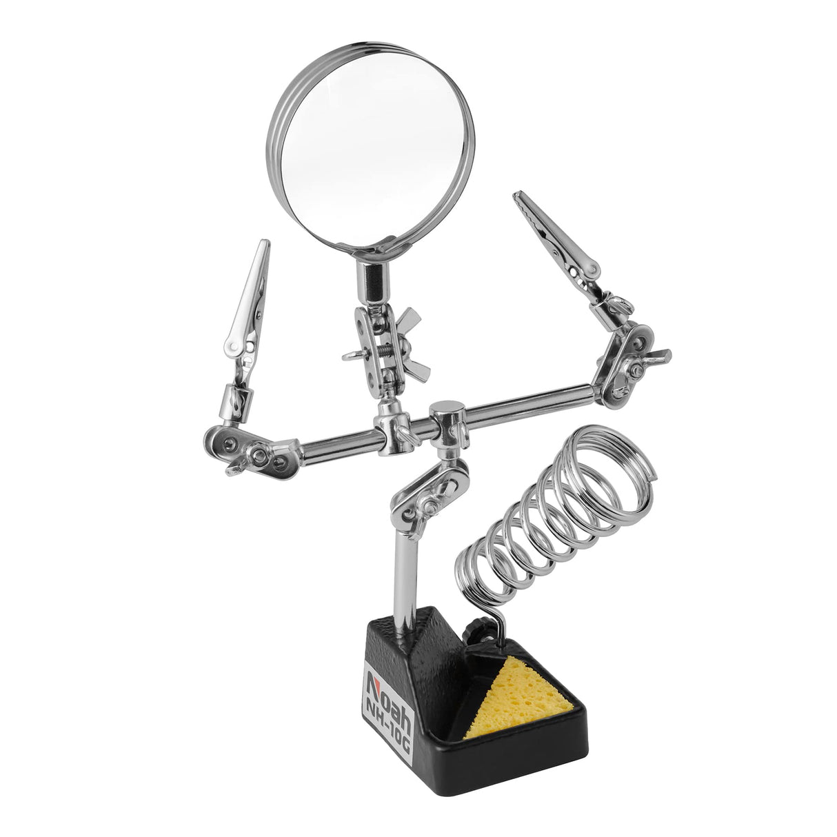 Noah 3-in-1 Helping Hands Magnifier with Dual Adjustable Alligator Clips in 2.5X Magnifying Glass with Soldering Iron Holder and Cleaning Sponge, for Welding, Jewelry,Clamping in Electronics Noah