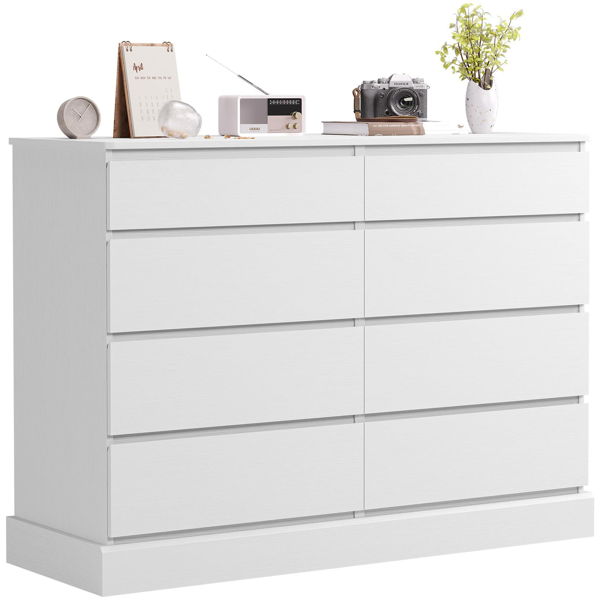 Hasuit White Dresser for Bedroom, Long Dresser with 8 Drawers, 51.5''W Wooden Dressers Chest of 8 Drawers, Large Capacity Clothing Storage Cabinet, Wide Dressers for Bedroom Living Room Entryway Hasuit