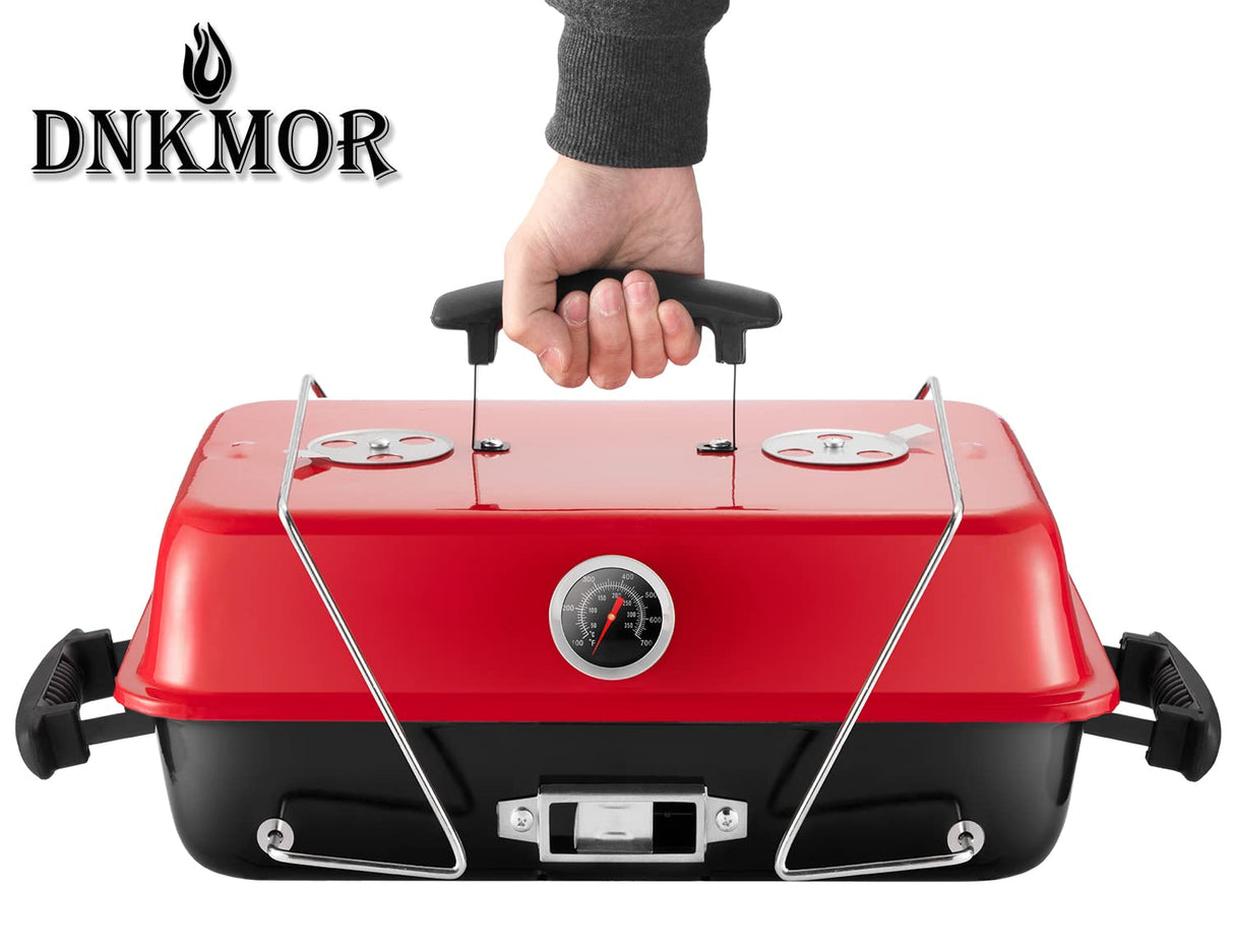Portable Charcoal Grill, Tabletop Outdoor Barbecue Smoker, Small BBQ Grill for Outdoor Cooking Backyard Camping Picnics Beach by DNKMOR RED WoodArtSupply