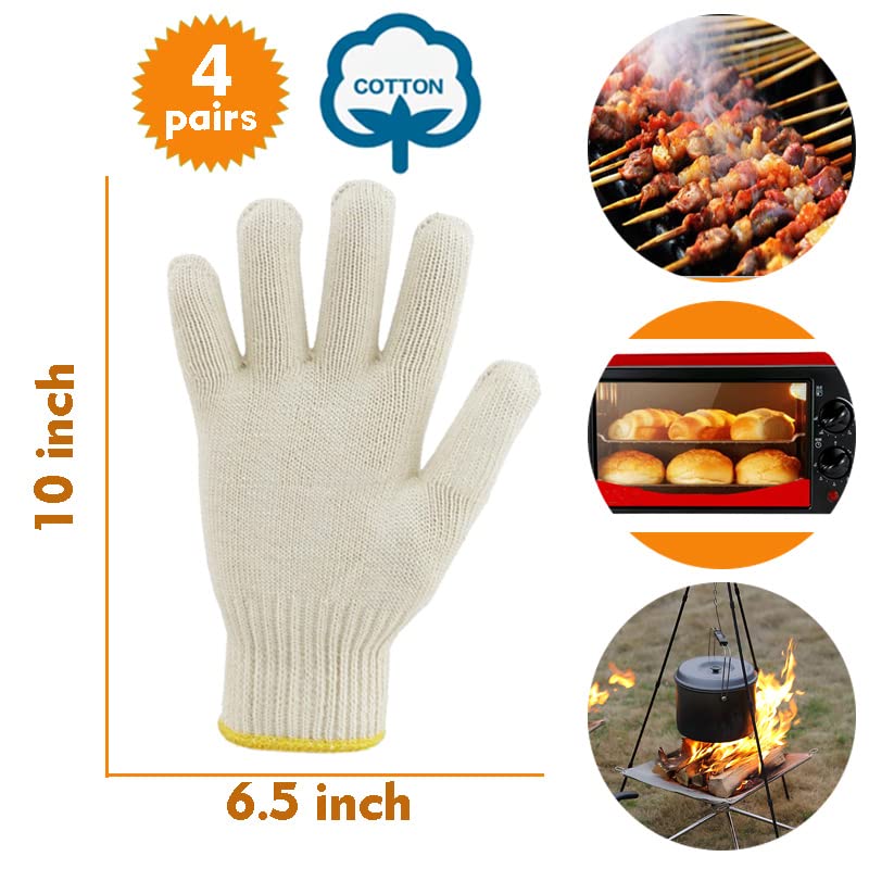 perfsign 4 Pairs Oven Gloves with Fingers,Thin and Light Heat Resistant Gloves for Cooking,Cotton Heat Resistant Gloves,Baking Gloves,Insulated BBQ Gloves for kitchen,Safety Protection Work,Housework perfsign