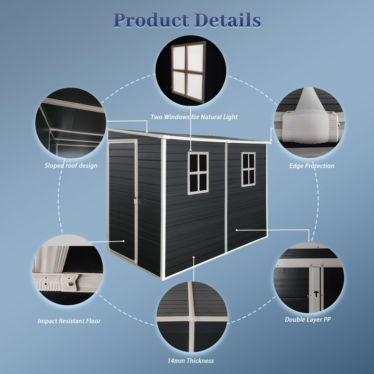 FammyLoft 4‘x8’ Lean to Shed, Resin Storage Sheds Outdoor with Floor Included, Plastic Sheds & Outdoor Storage Clearance with 2 Windows, Backyard Storage Sheds for Garden Tools, Bicycle FammyLoft