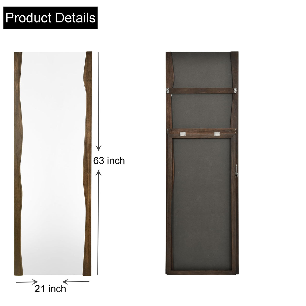 Tanmicoshomy Full Length Mirror with Stand 21x63 Inches, Wood Framed Floor Full Body Mirror for Bathroom Bedroom Living Room,Tempered Glass Shatter-Proof Mirror (21x63 Brown) Tanmicoshomy