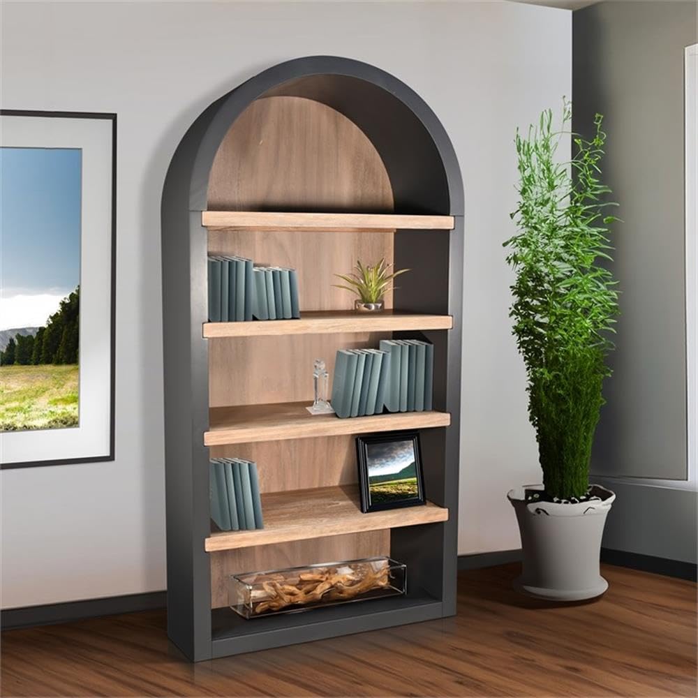 Pemberly Row Modern/Contemporary Arched Solid Wood Bookcase in Black Pemberly Row