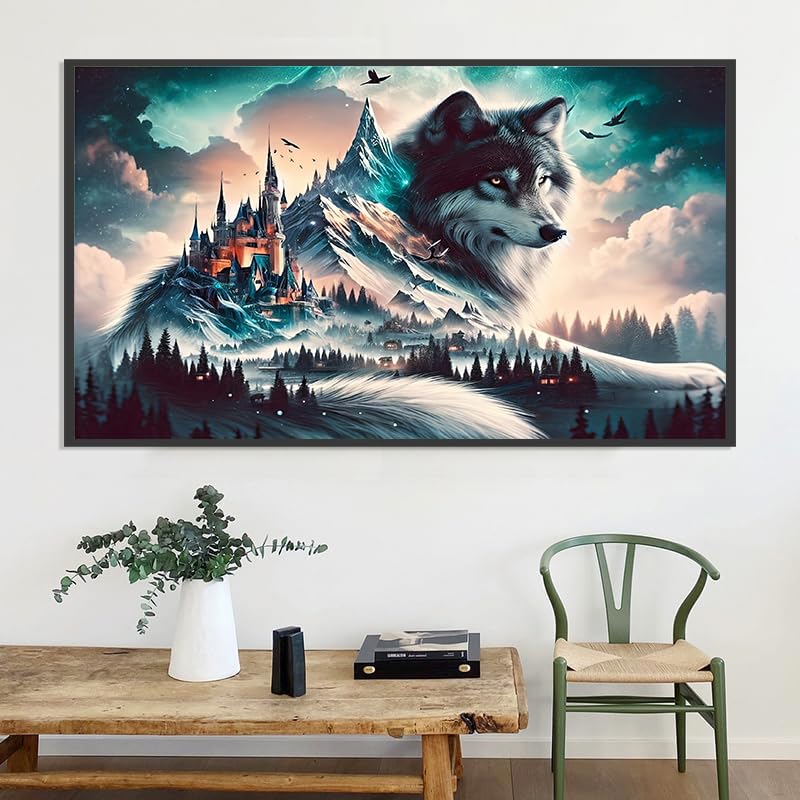 Meothan 5D Extra Large Diamond Art Kits for Adults - Wolf Diamond Painting Kits for Adults Beginners, DIY Large Size Diamond Gem Art Dots Painting Kits for Home Walls Decor Gifts 27.6x16inch Meothan