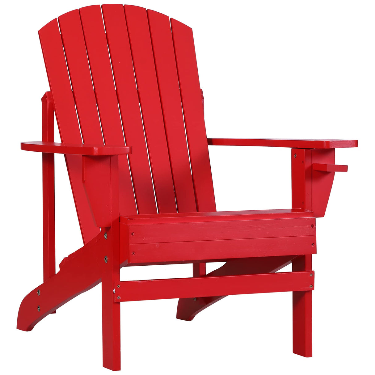 Outsunny Wooden Adirondack Chair, Outdoor Patio Lawn Chair with Cup Holder, Weather Resistant Lawn Furniture, Classic Lounge for Deck, Garden, Backyard, Fire Pit, Red Outsunny