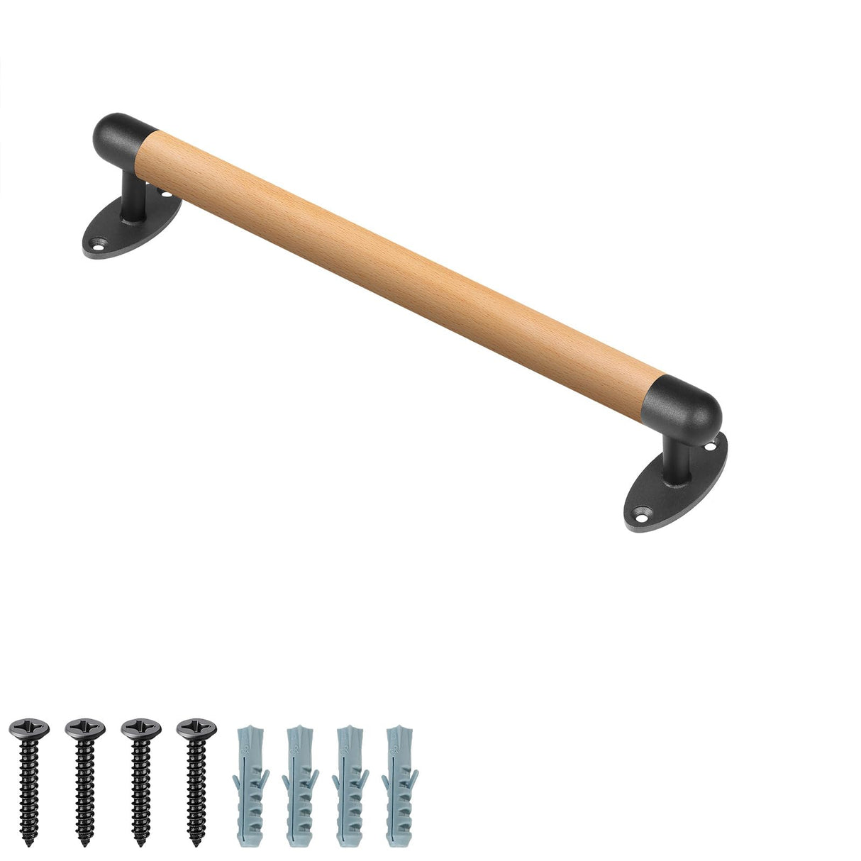 SELEWARE 26 Inch Wood Handrail Indoor Stairs Handrail Wall Mount Handrail w/Sturdy Metal Barckets, Barrier-Free Staircase Grab Bar for Elderly, 1.3 Inch Round SELEWARE