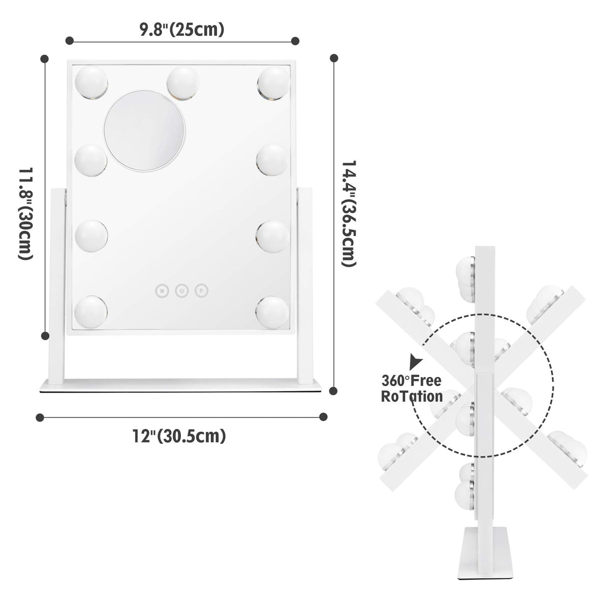 NUSVAN Vanity Mirror with Lights, Makeup Mirror with Lights,3 Color Lighting Modes Detachable 10X Magnification Mirror Touch Control,360°Rotation, White. NUSVAN