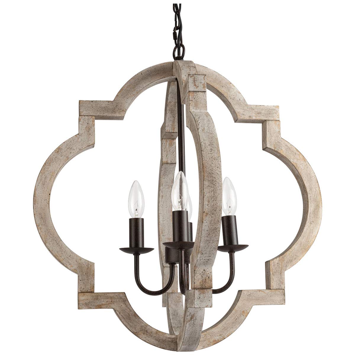 VILUXY Farmhouse Wood Chandelier Geometric Lantern Pendant Light 4-Light for Indoor Kitchen Island Dining Living Room Foyer VILUXY