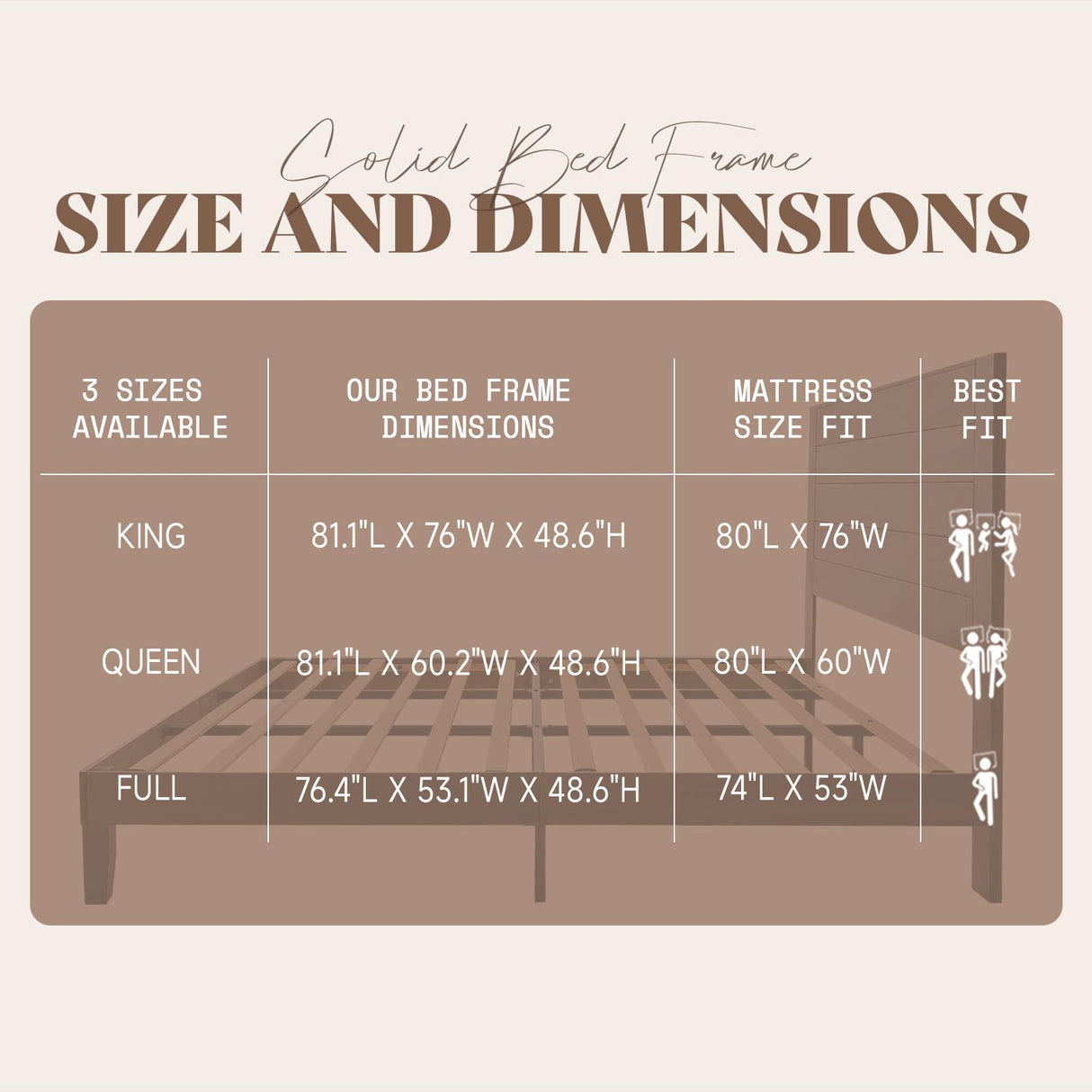 Mid-Century Modern Queen Size Solid Wood Bed Frame with 48" Headboard – Sturdy, Noise-Free Design in Dark Brown AMERLIFE