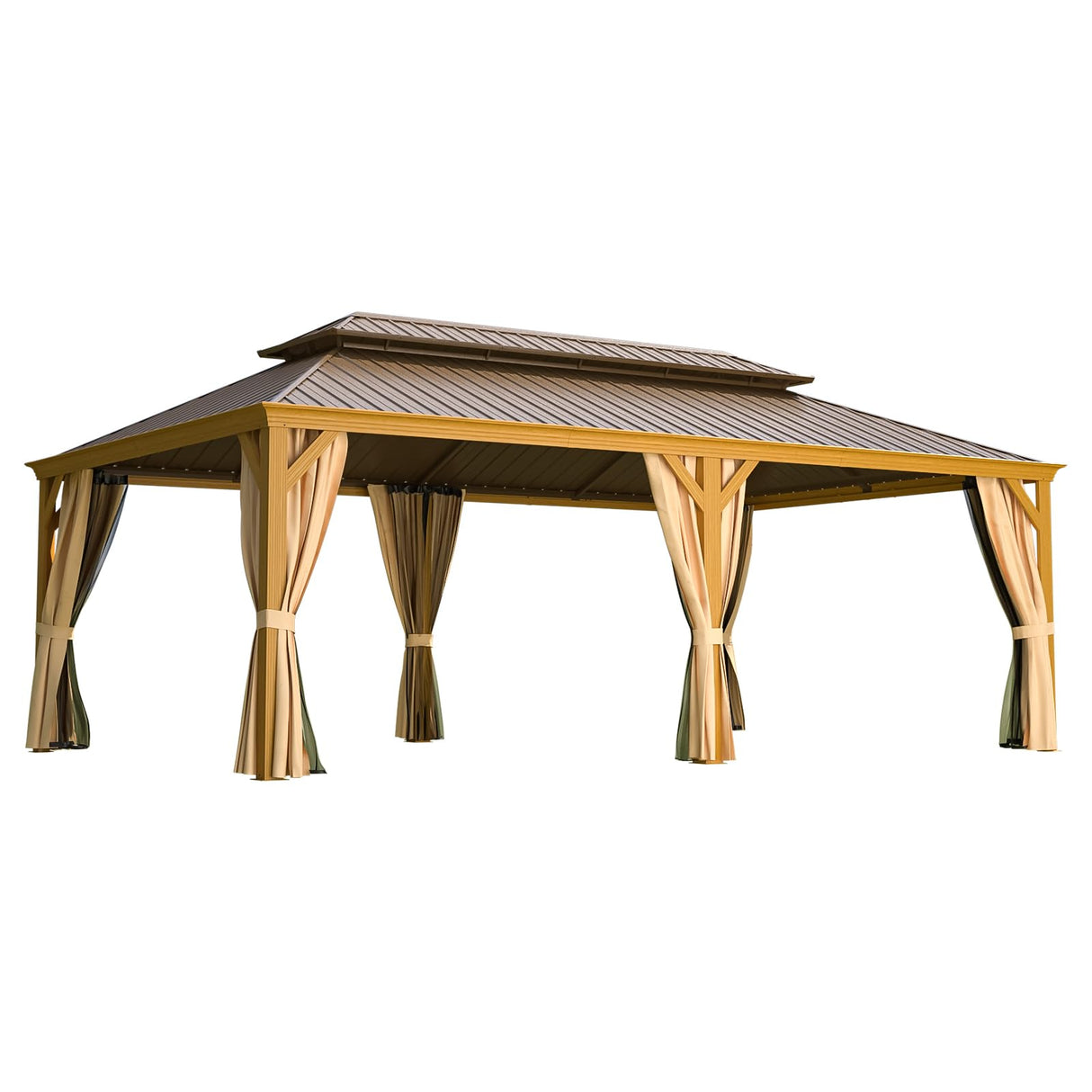 YOLENY 14' x 22' Hardtop Gazebo Wood-Looking Gazebo with Galvanized Steel Double Roof, Aluminum Frame, Outdoor Patio Hardtop Gazebo with Netting and Curtains for Lawns,Deck, Backyard YOLENY