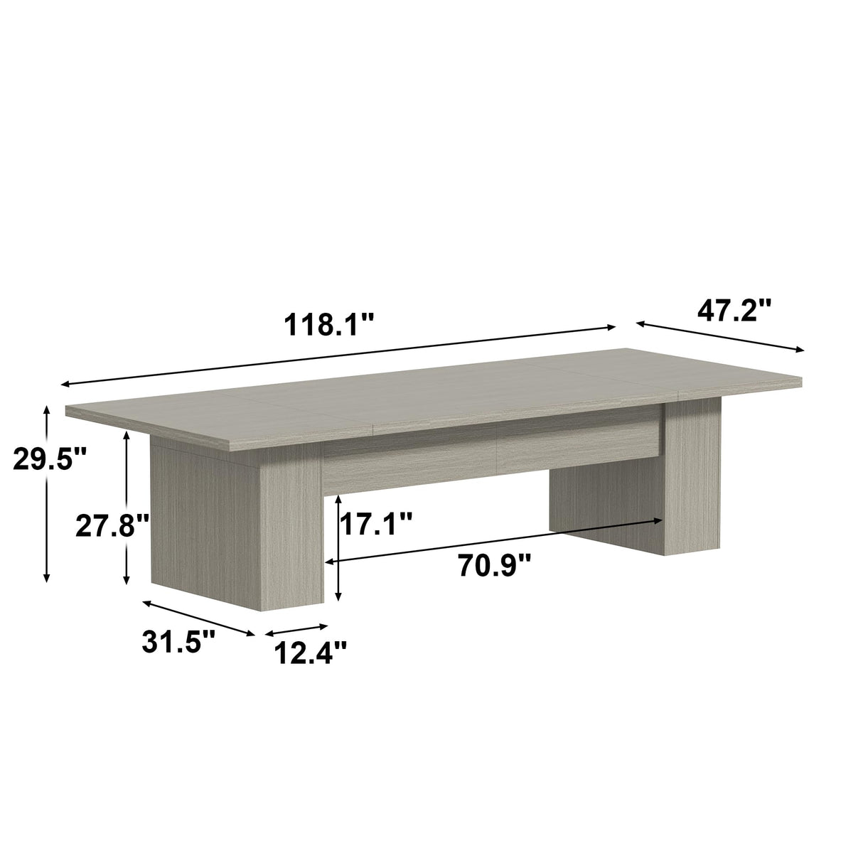 Homsee 118.1" W Rectangular Conference Room Table for 10-12 People, Versatile Modern Wood Seminar Meeting Table for Boardroom, Gray Homsee
