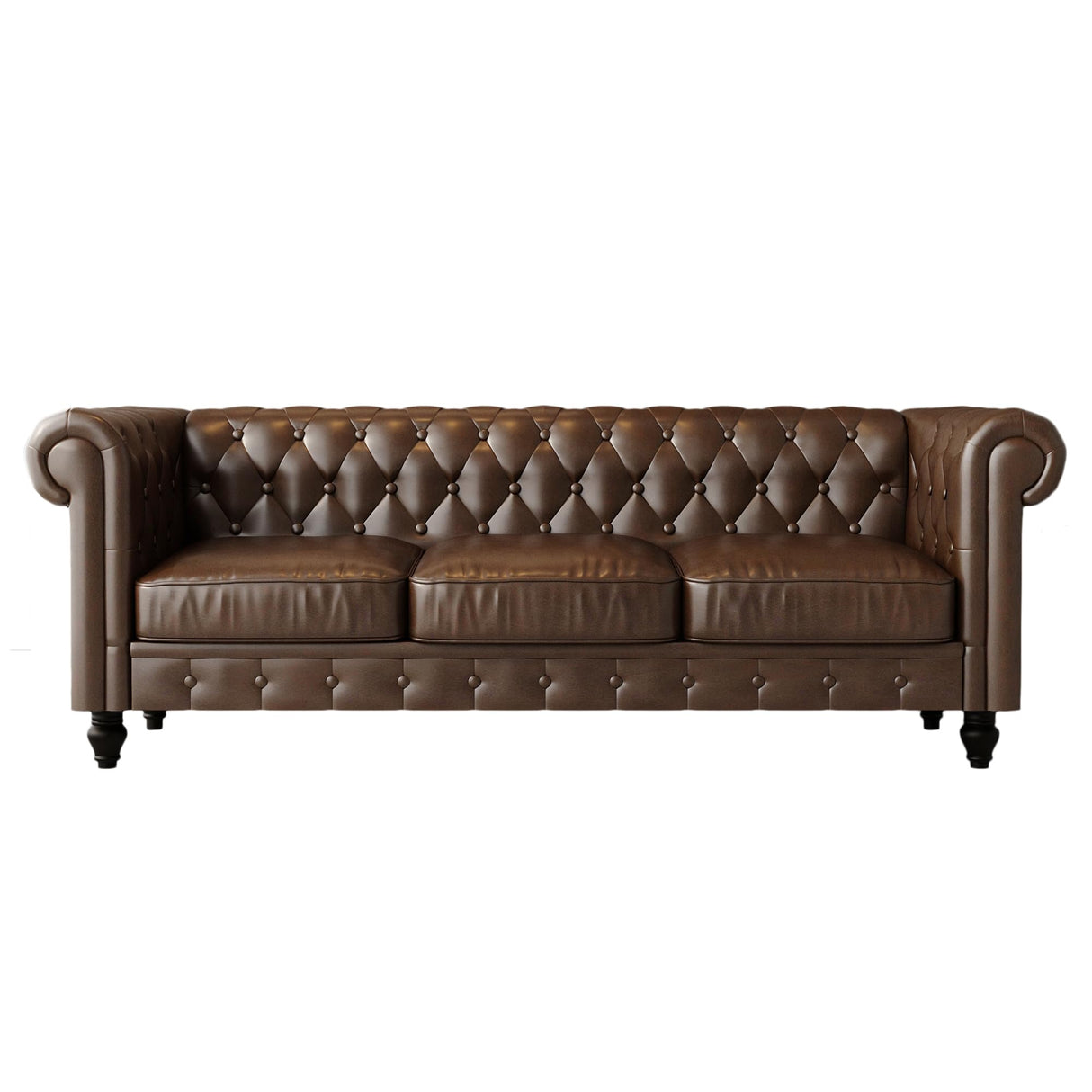 LaiBiKe Leather Brown Sofa for Living Room Chesterfield 3 Seater Couch Sofa Comfortable Soft Sturdy Durable Furniture for Office Bedroom Apartment Hotel Place (03-Brown-80) LaiBiKe